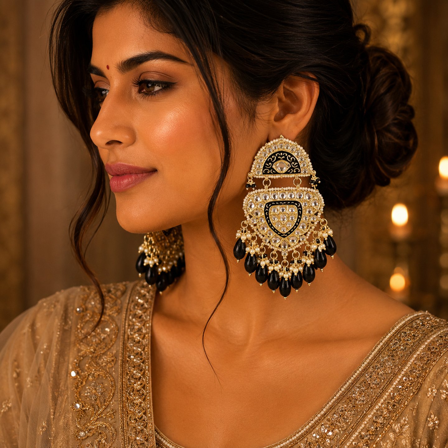 Avantika Kundan Meenakari Earrings with Hanging Color Pearls