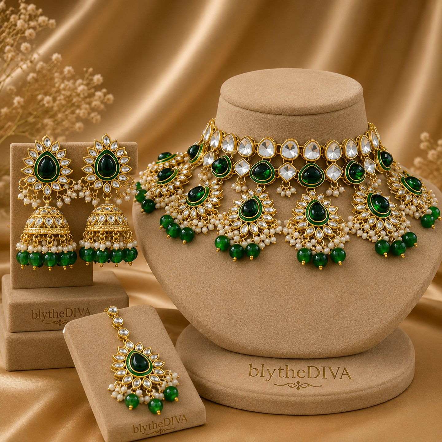 Rupatra Acrylic Kundan Semi Bridal Necklace Set with Maang Tikka