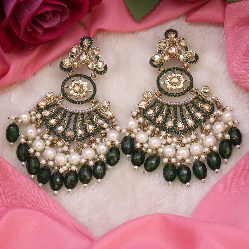 Aadhya Reverse Ad Antique Dangler Earrings - Dark Green