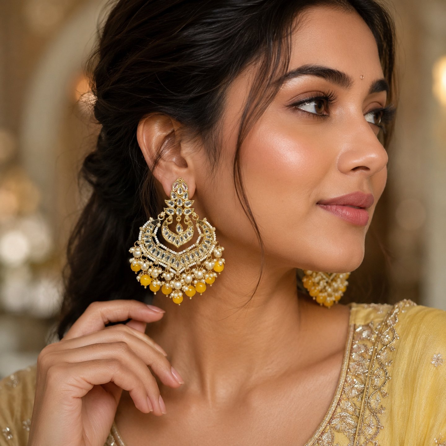 Bhoomi Kundan Chandbali with Hanging Colored Pearls