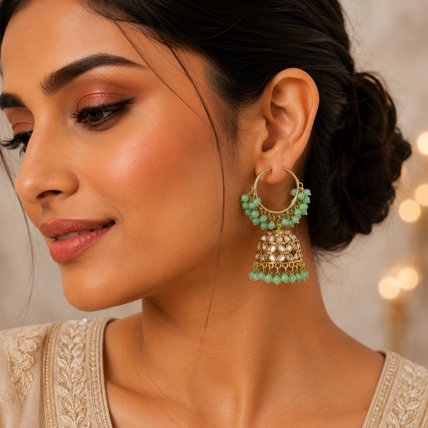 Mishka Round Hoops with Hanging Kundan Jhumkas