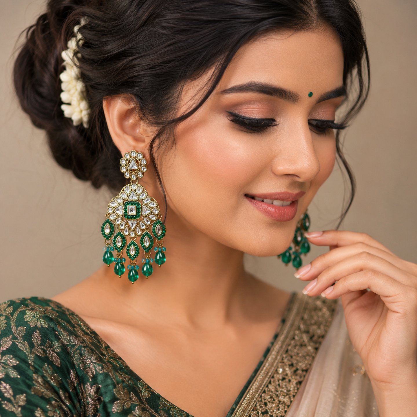 Saanvi Colorful Beaded Kundan Earrings