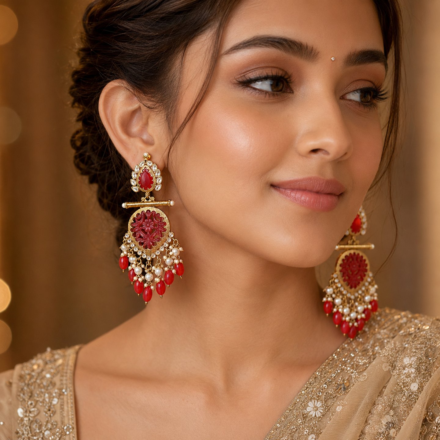Navya Engraved Stones Kundan Earrings