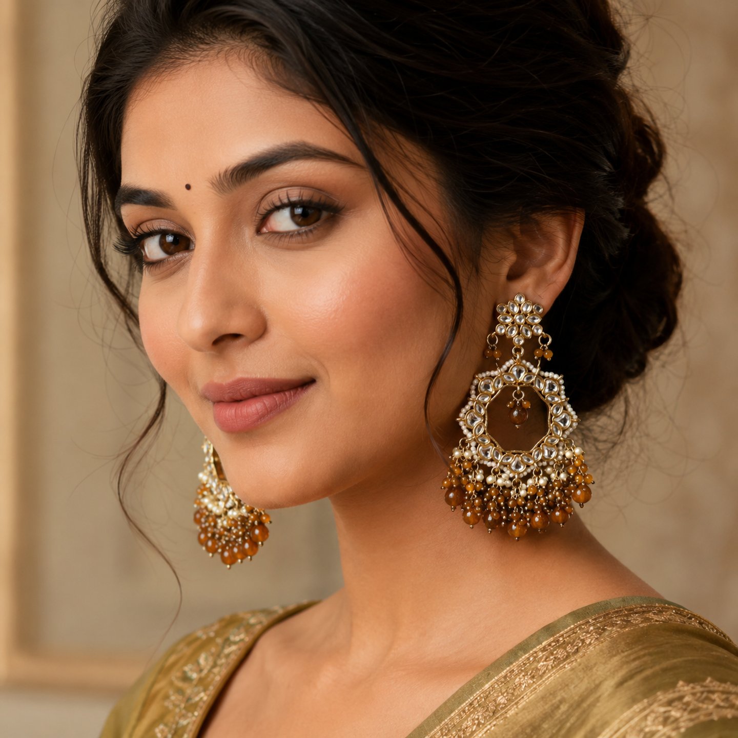 Arushi Round Shaped Kundan Earrings with Colored Pearls