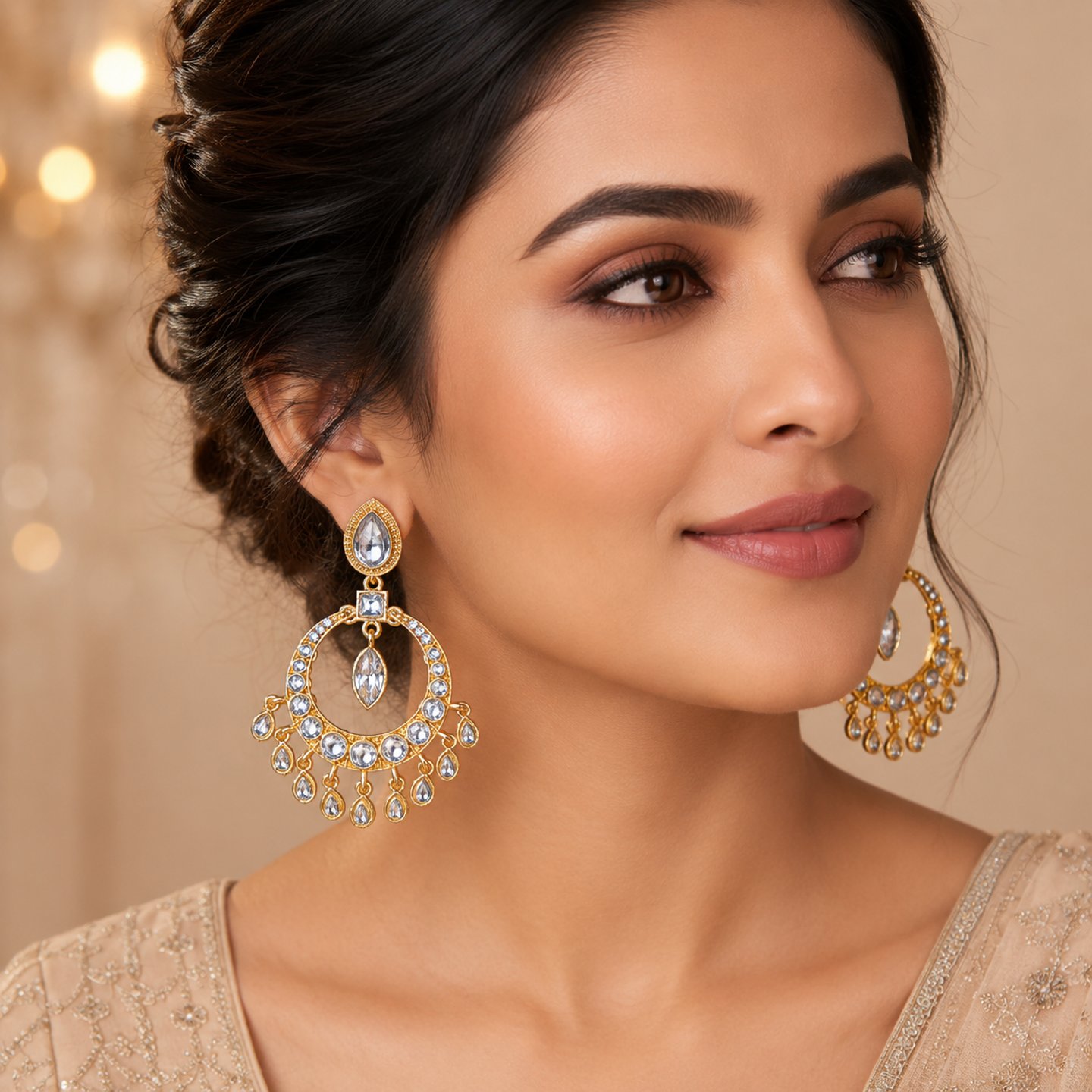 Khushi Kundan Chandbalis with Golden Touch