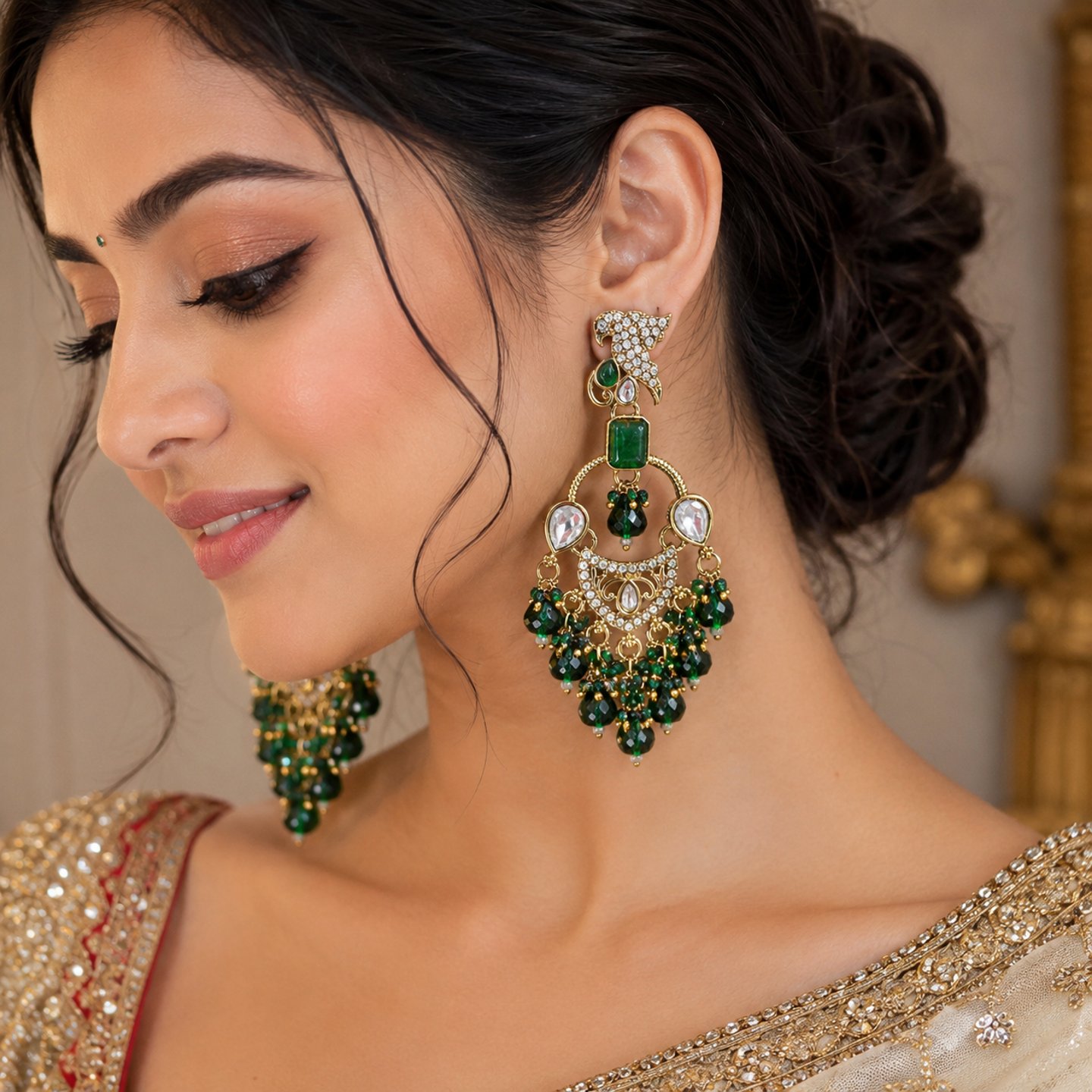 Aadhya Kundan Chandbali with Colorful Crystal Hangings