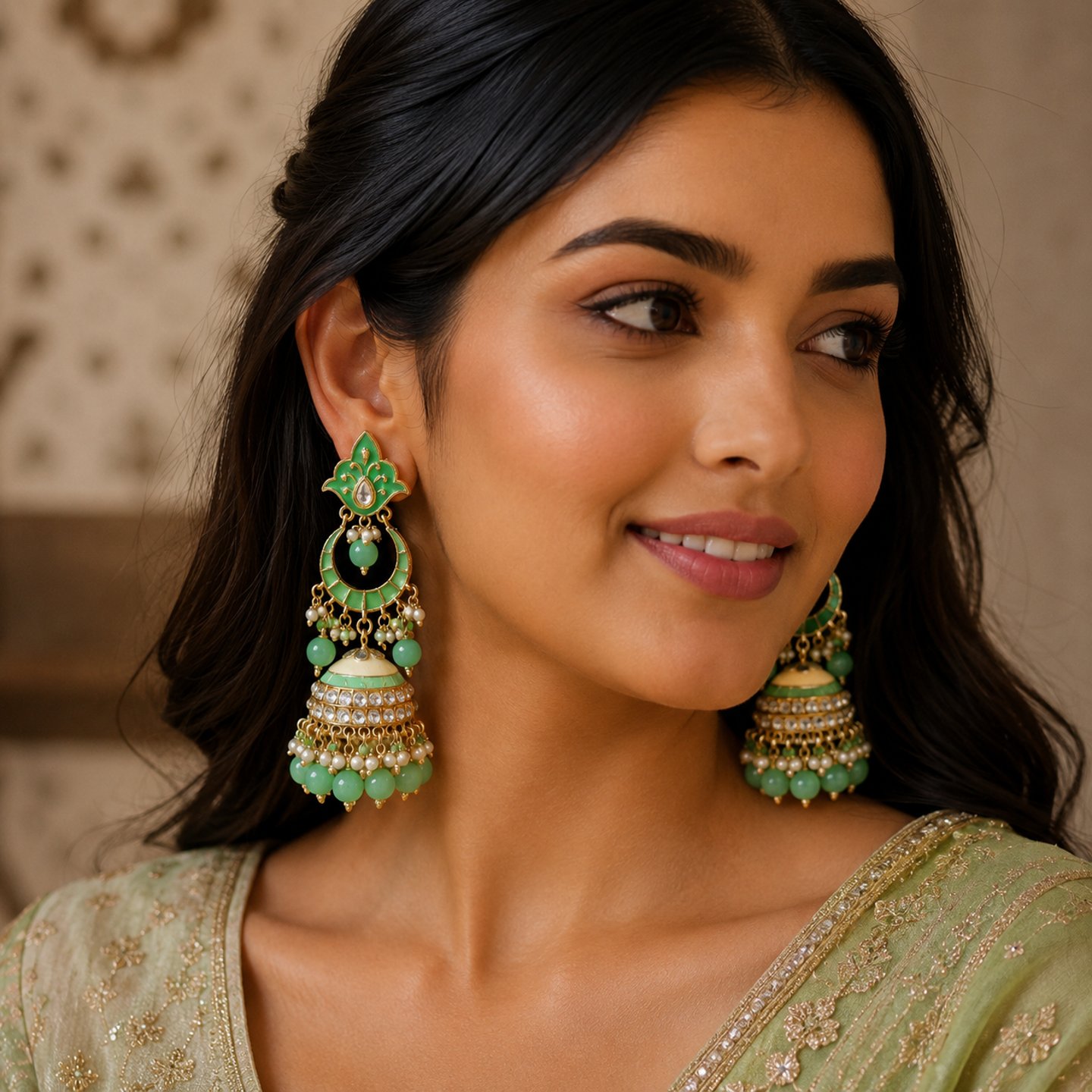 Aneena Meenakari Kundan Fusion Long Jhumkas