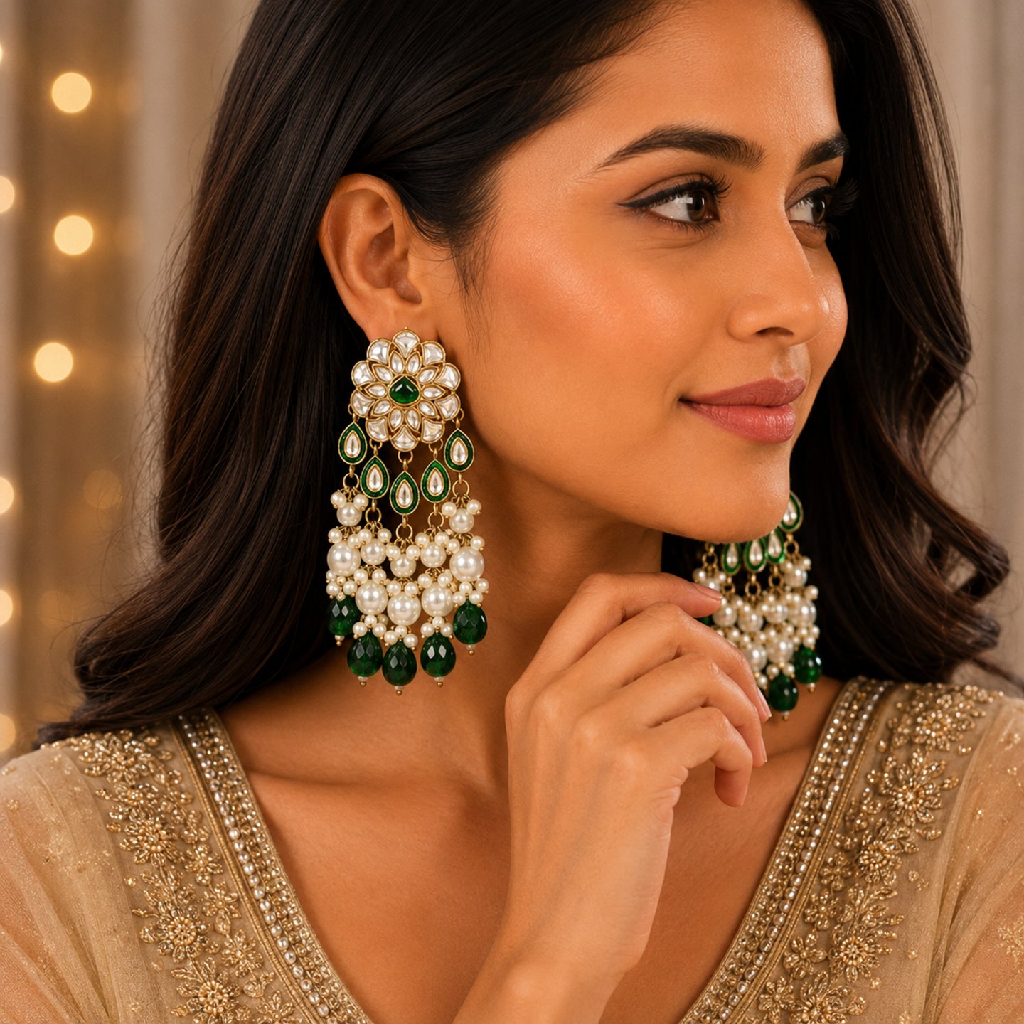 Vaniya Kundan Stud with Hanging Pearls