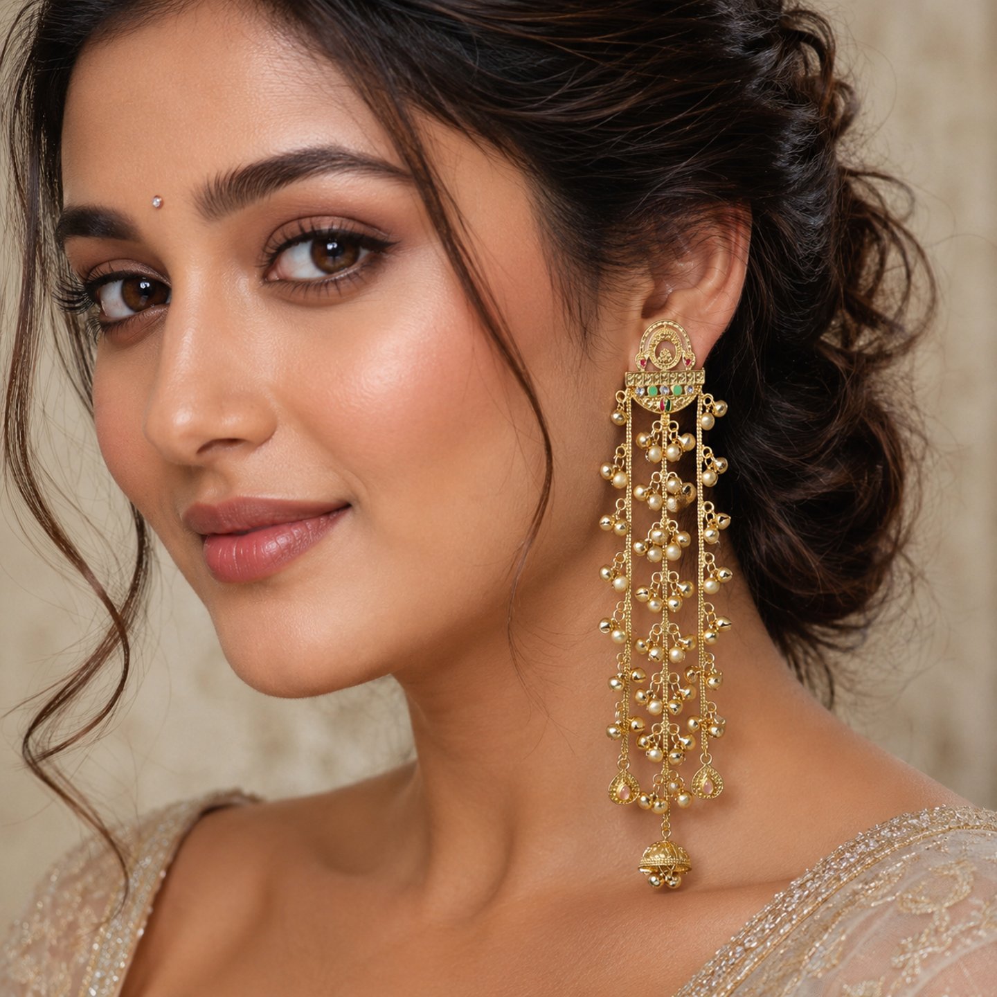 Tanishka Kashmiri Earrings Hanging Chains with Ghungroos