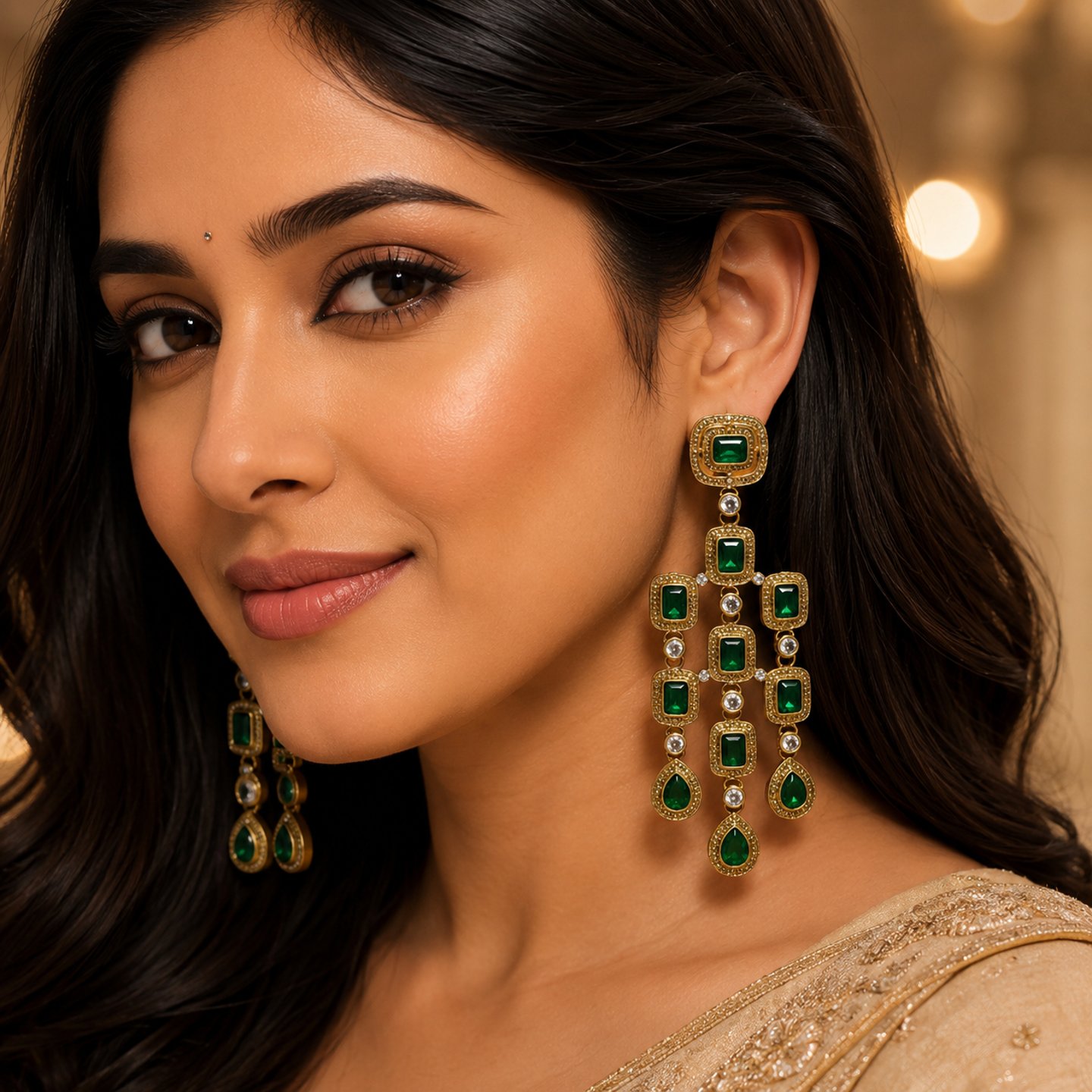 Rishika Matte Gold Plated Crystals Stone Earrings