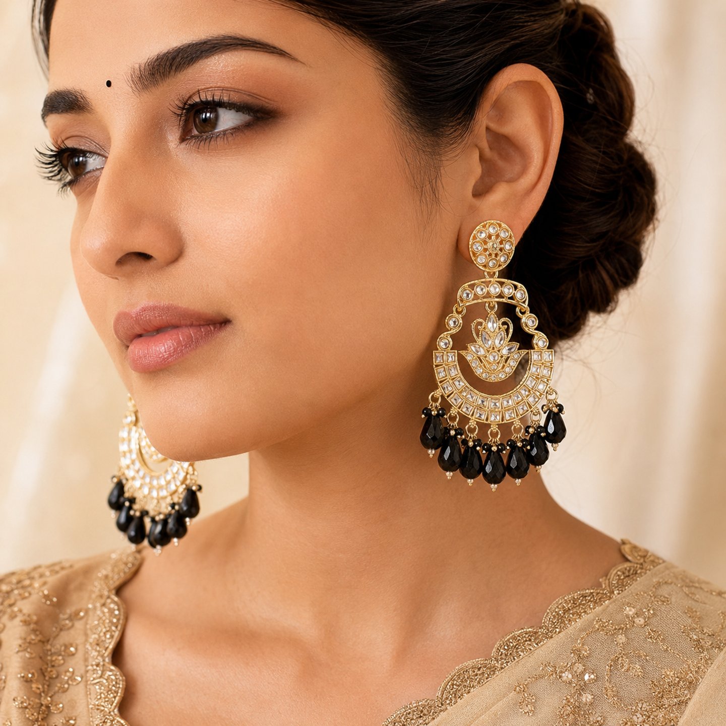 Gargi Kundan Chandbalis with Colored Crystals