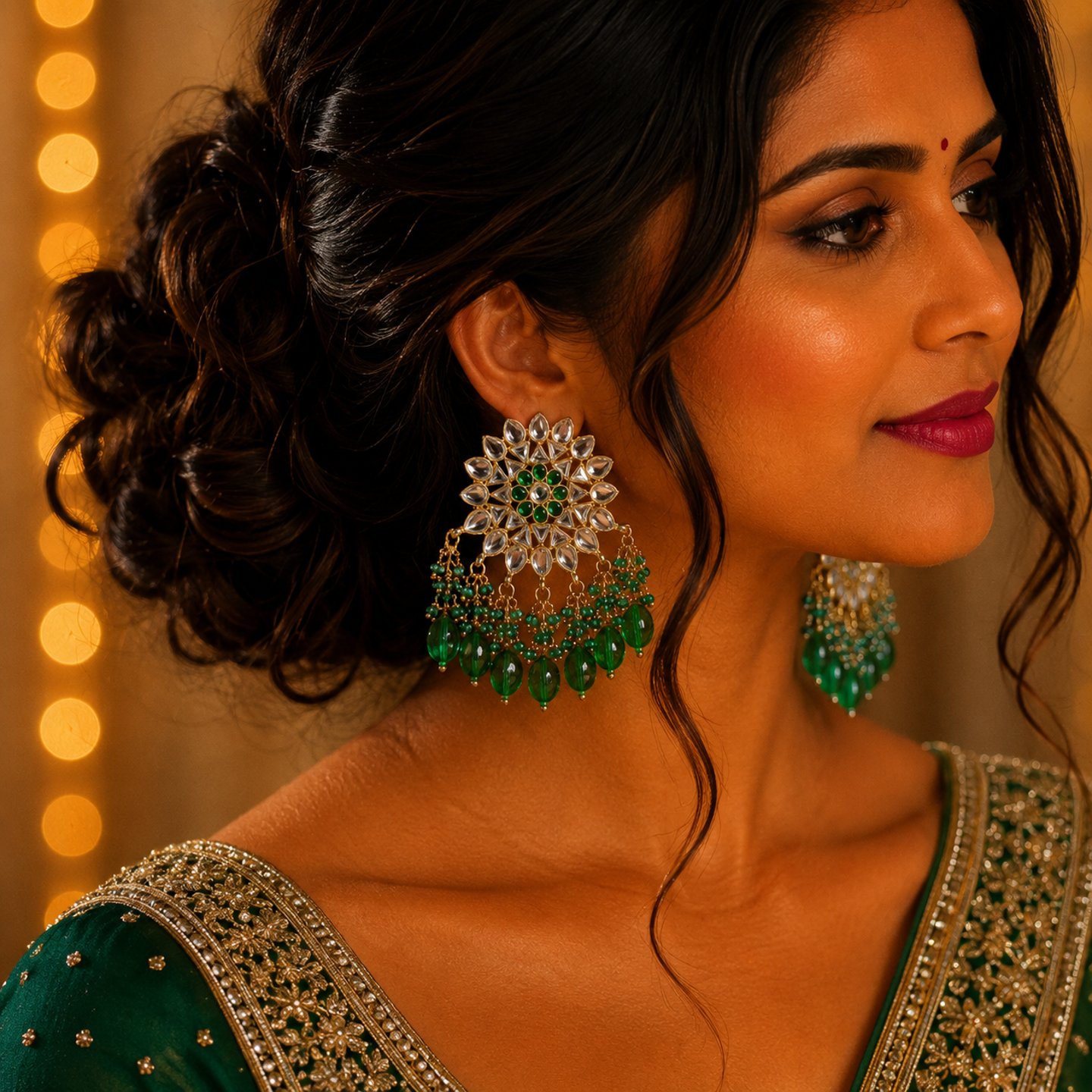 Himanshi Kundan and Hanging Pearls Studs