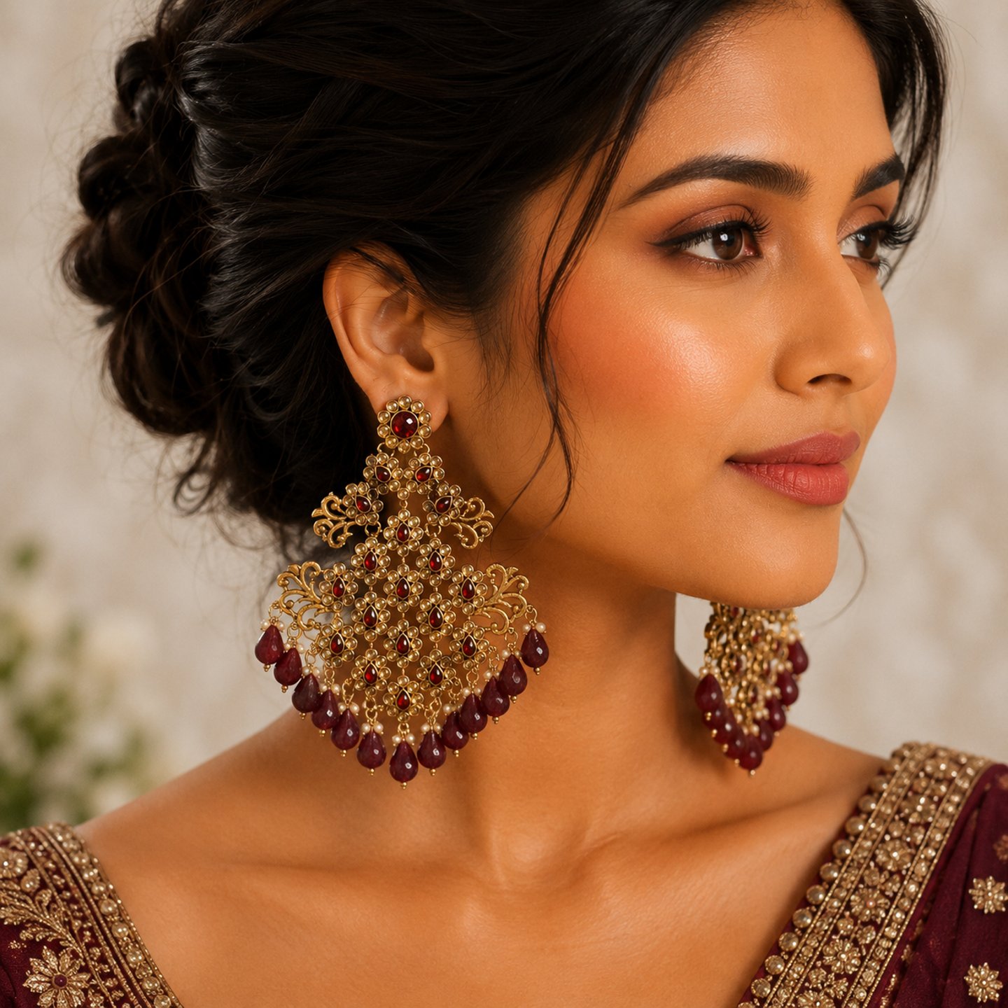 Priya Golden Kundan Chandbali Colorful Pearls