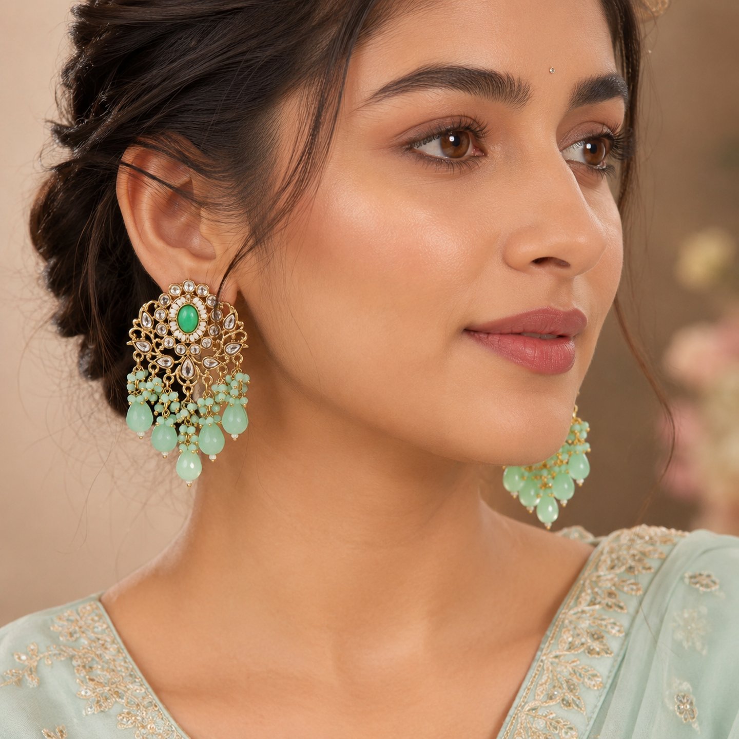 Vanya Kundan and studded Hanging with Pearls Earrings
