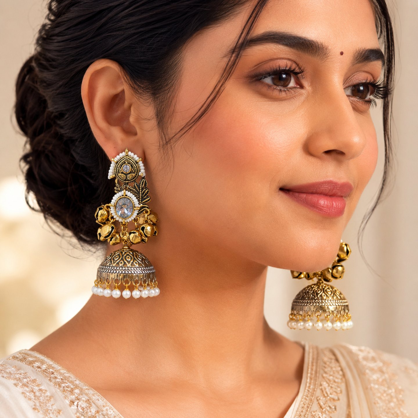 Tiya Gold Finish and Pearl Earring