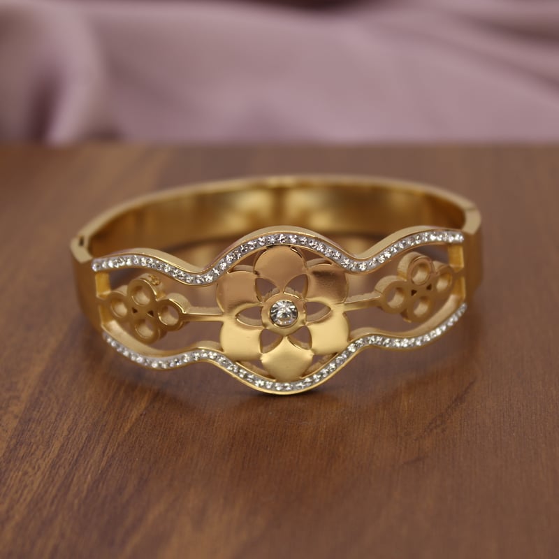 Stylish Floral Bracelet for Women with Crystal Detailing | Elegant Adjustable Designer Cuff Bracelet