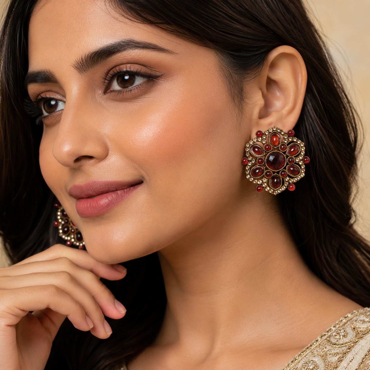 Ridhi Floral Desgin Kundan Earrings