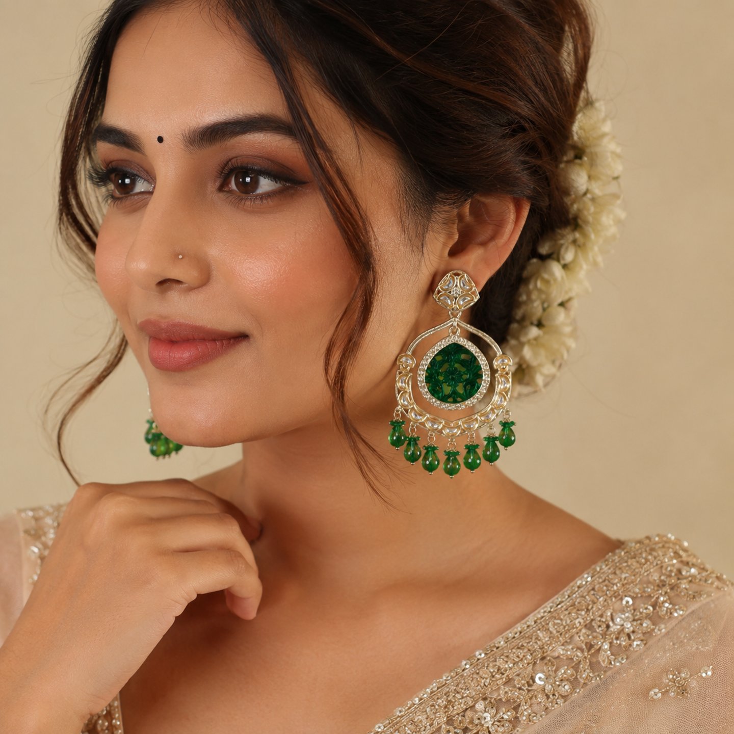 Nainika Kundan Chandbalis with Colorful Hangings