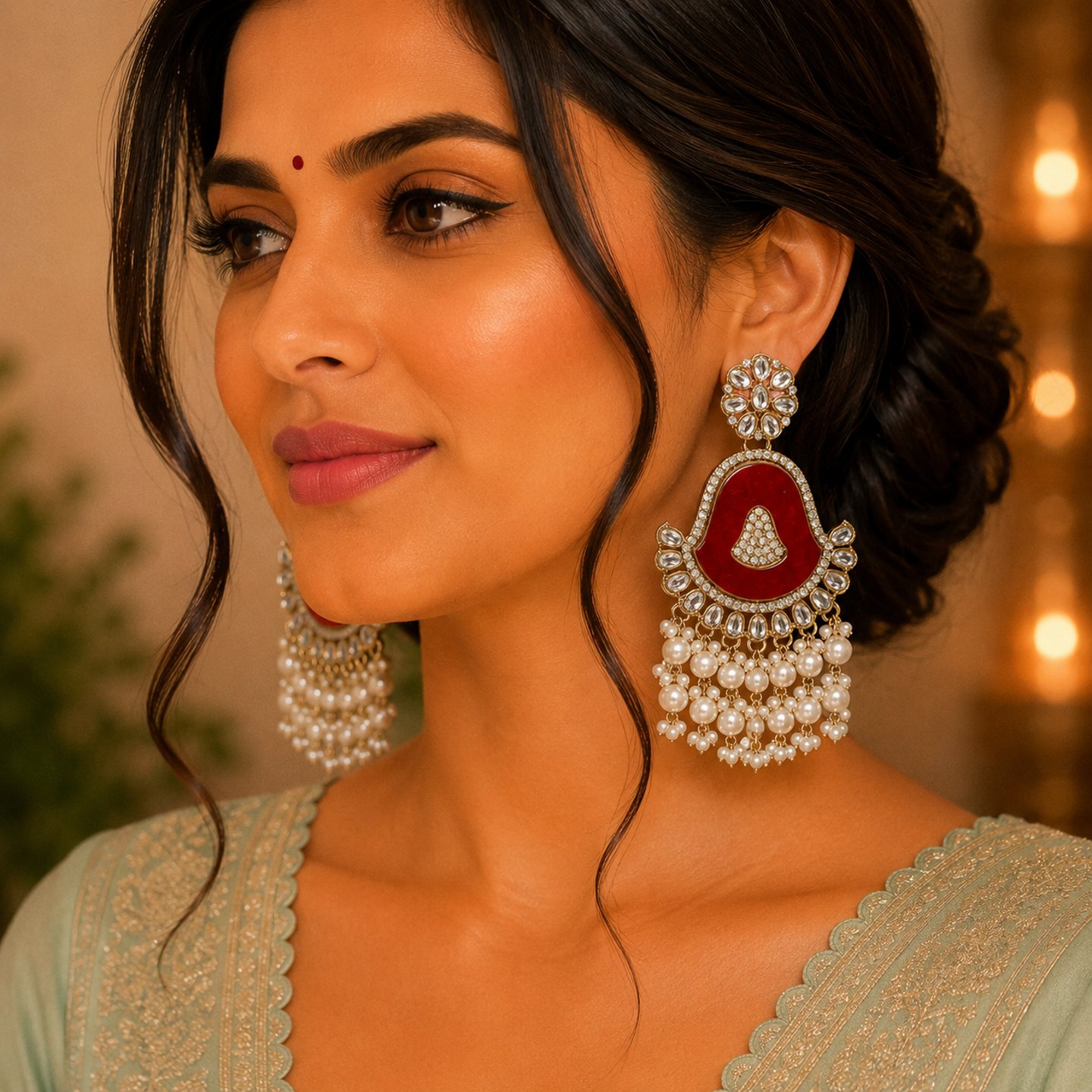 Ruhanika Colorful MOP Kundan Danglers with Pearl Latkan