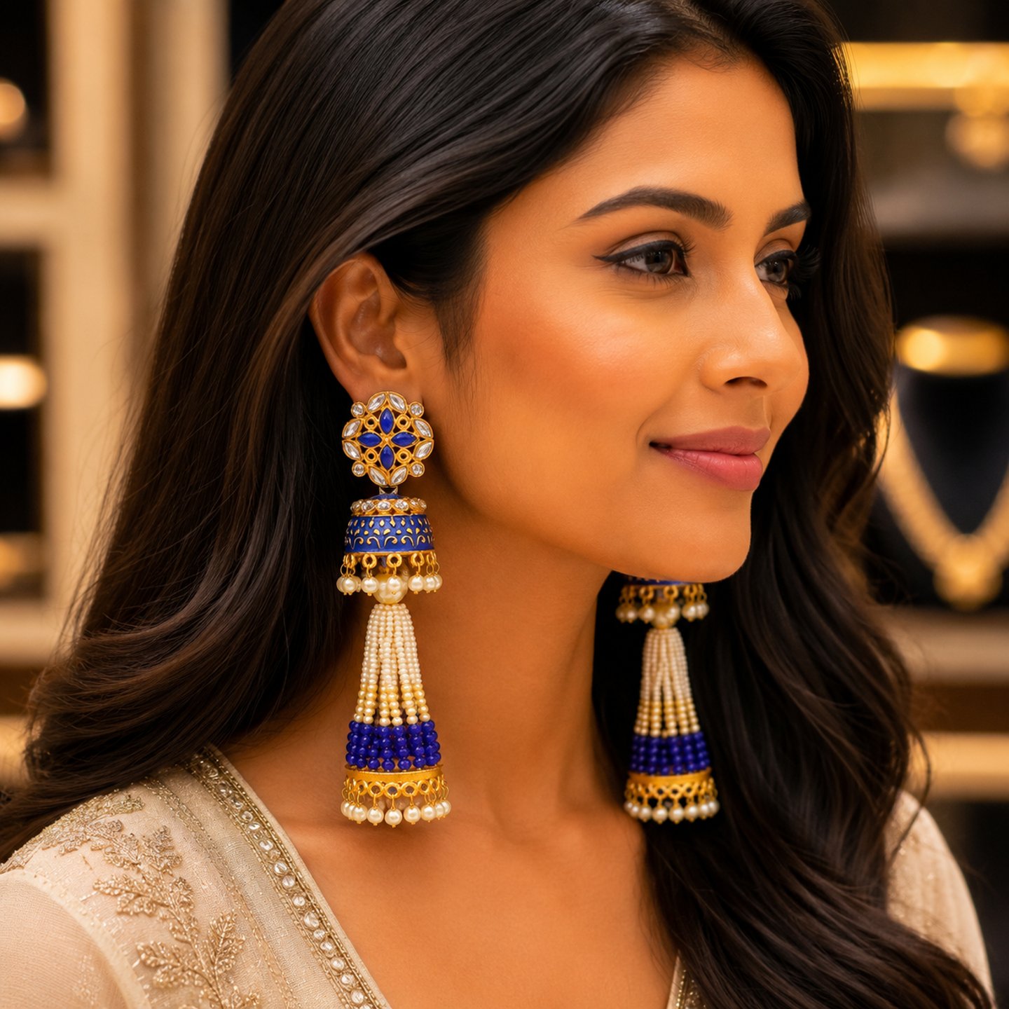 Rashi Degineer Jhukas with Hanging Pearls