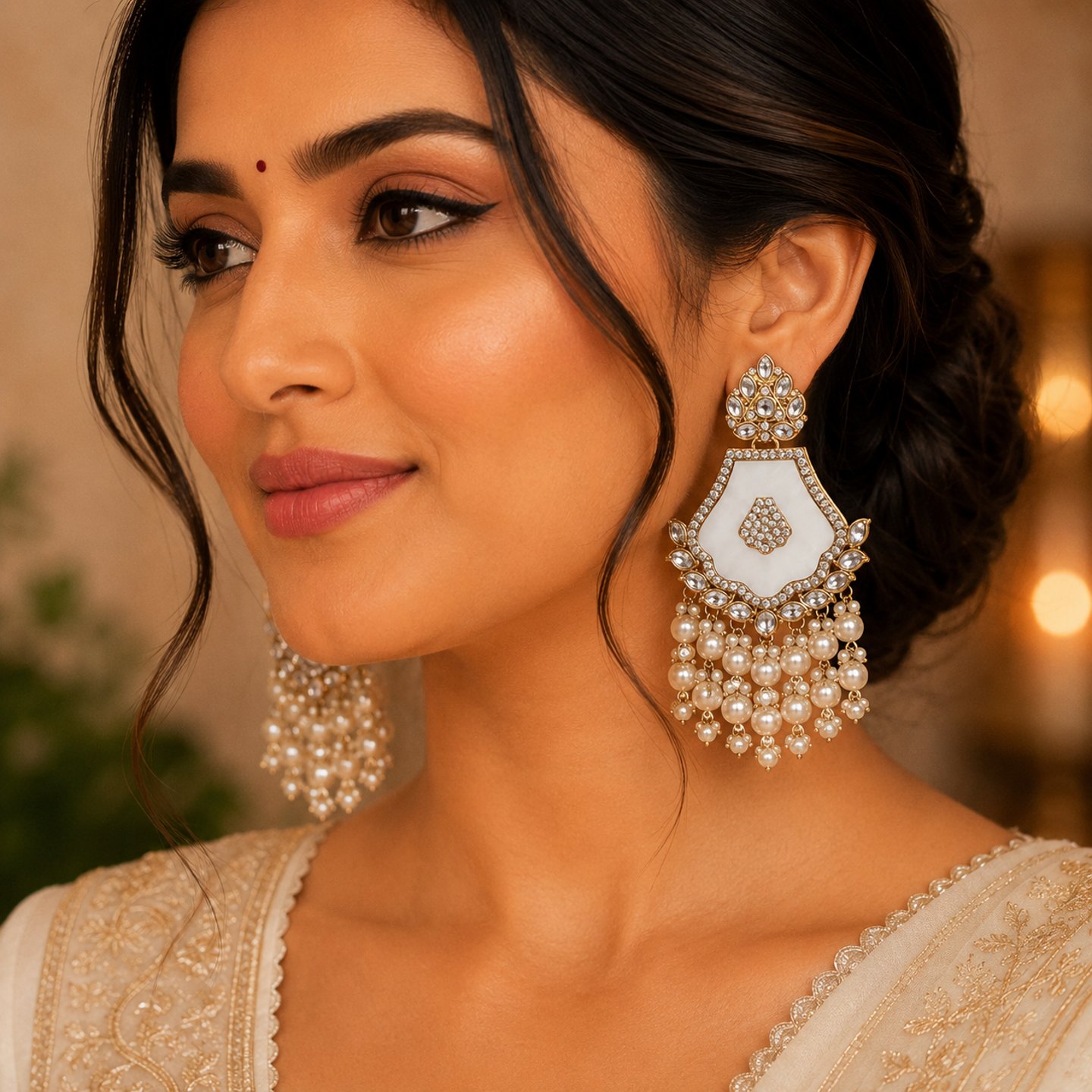 Harshita Colorful MOP Earrings with Hanging Pearls