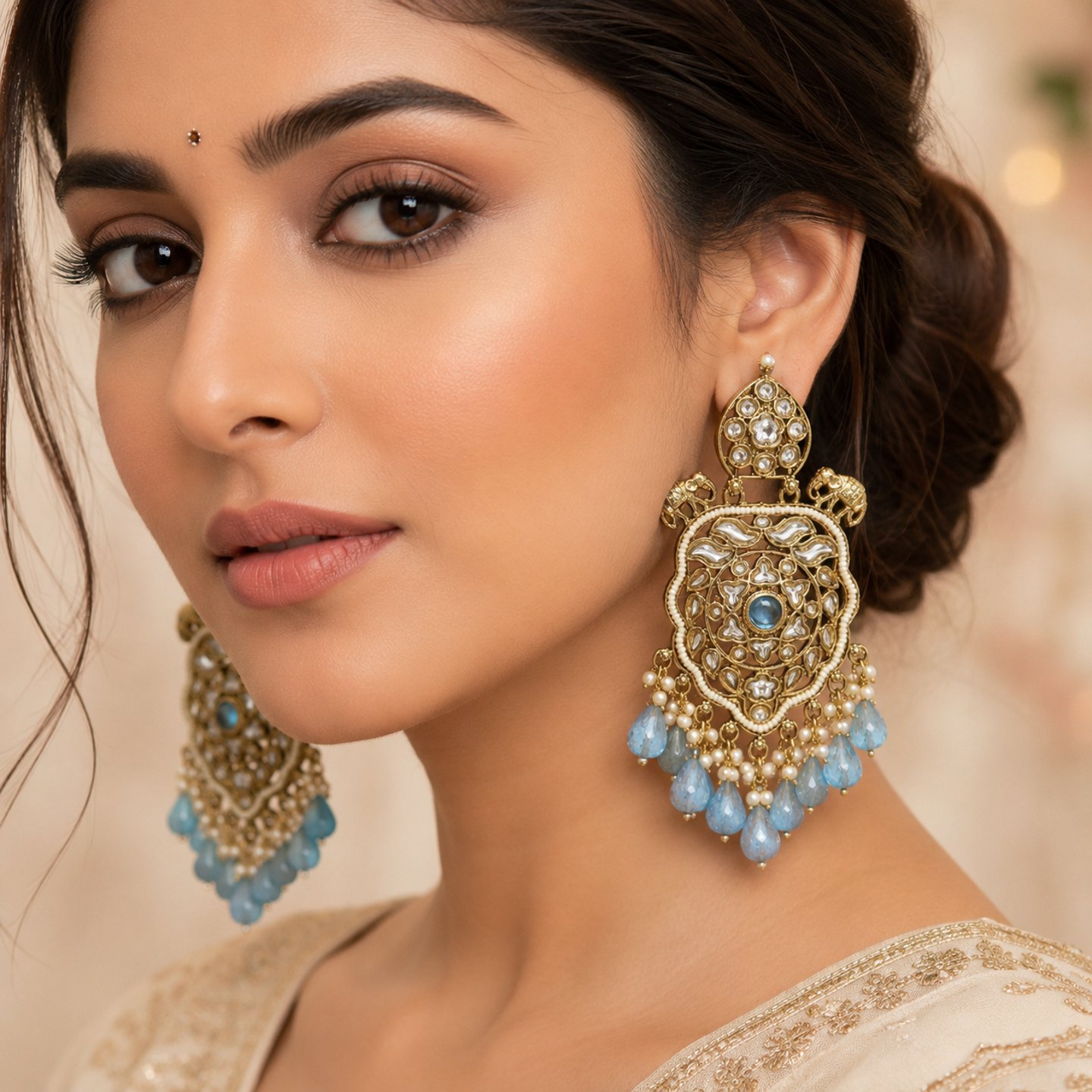 Reena Kundan Danglers with Colored Pearls