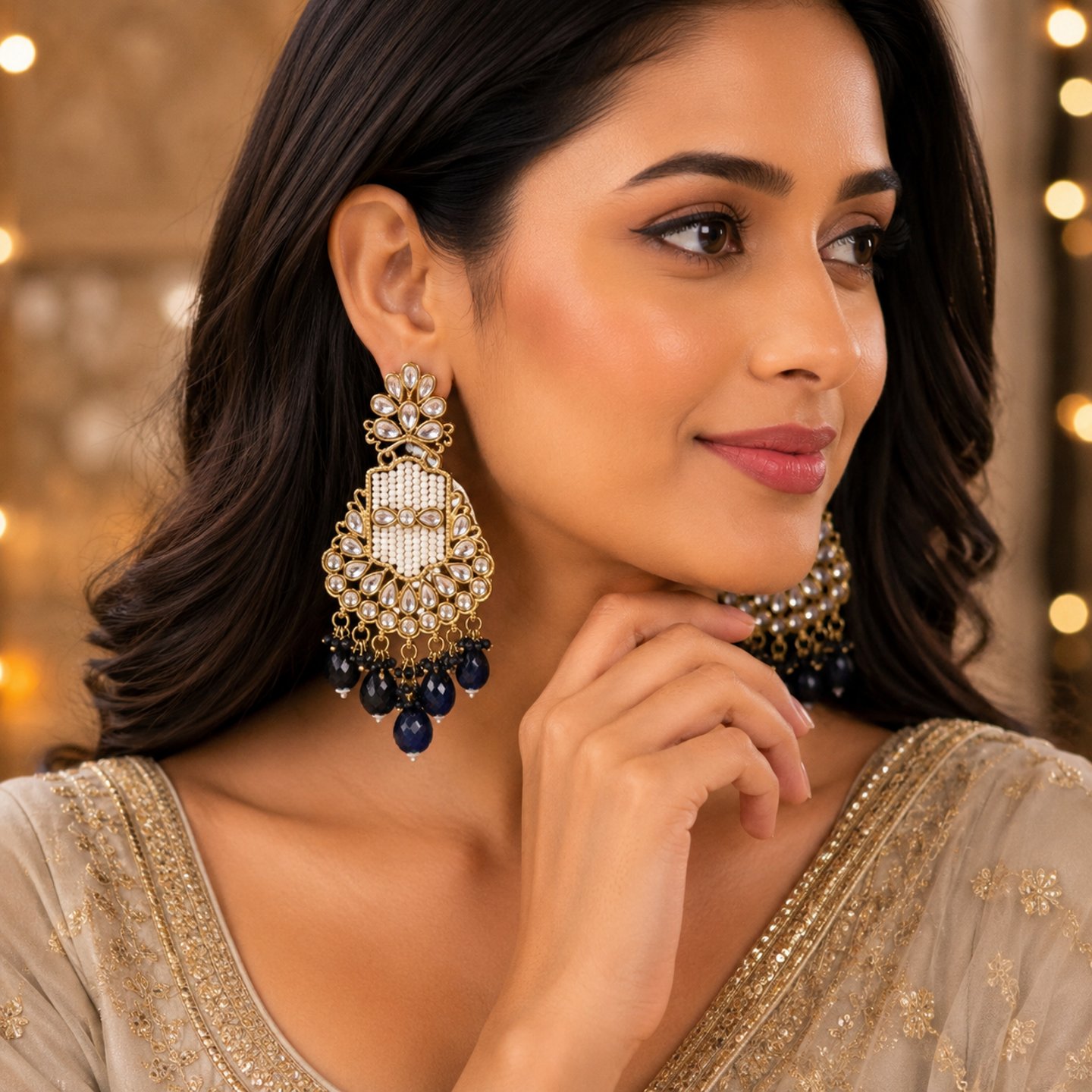 Aadrika Kundan Earrings with Colored Hangings