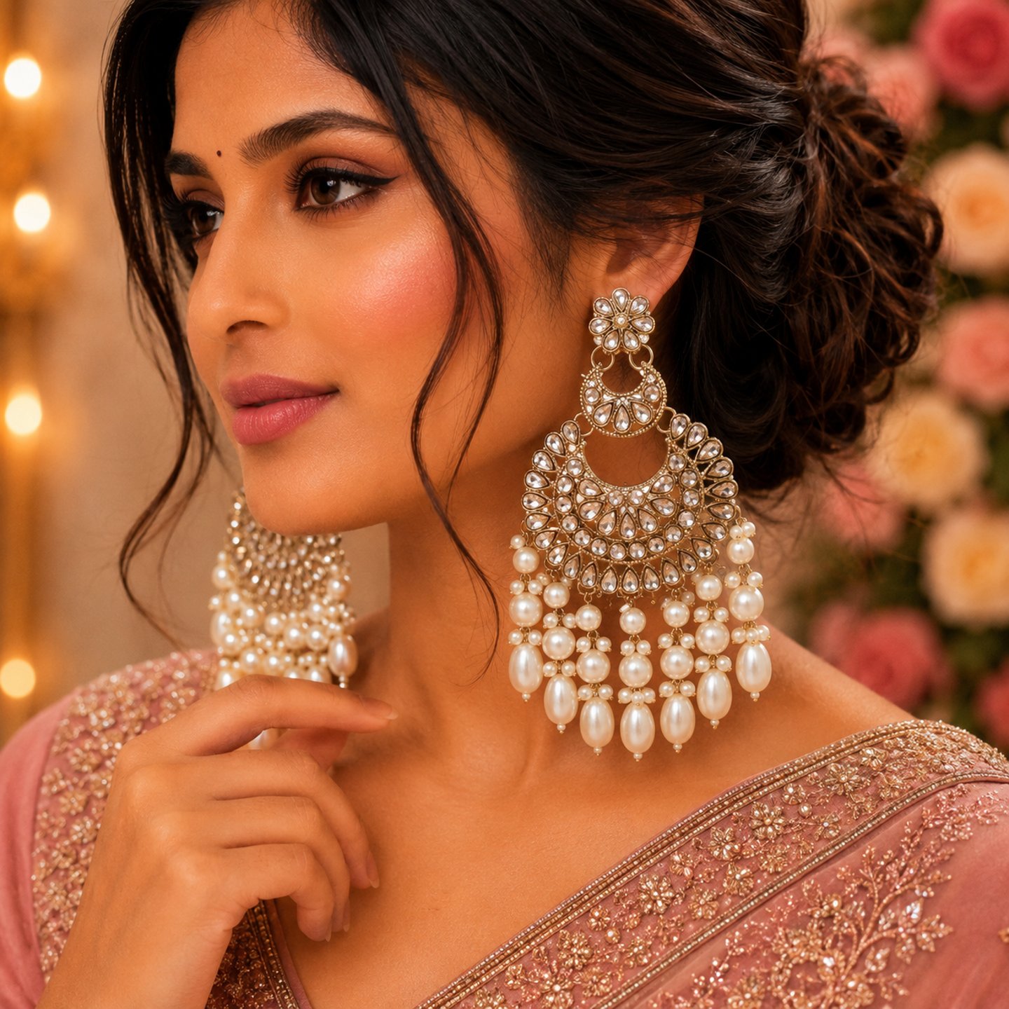 Lakshmi Traditional Kundan Studded Chandbali with Pearls