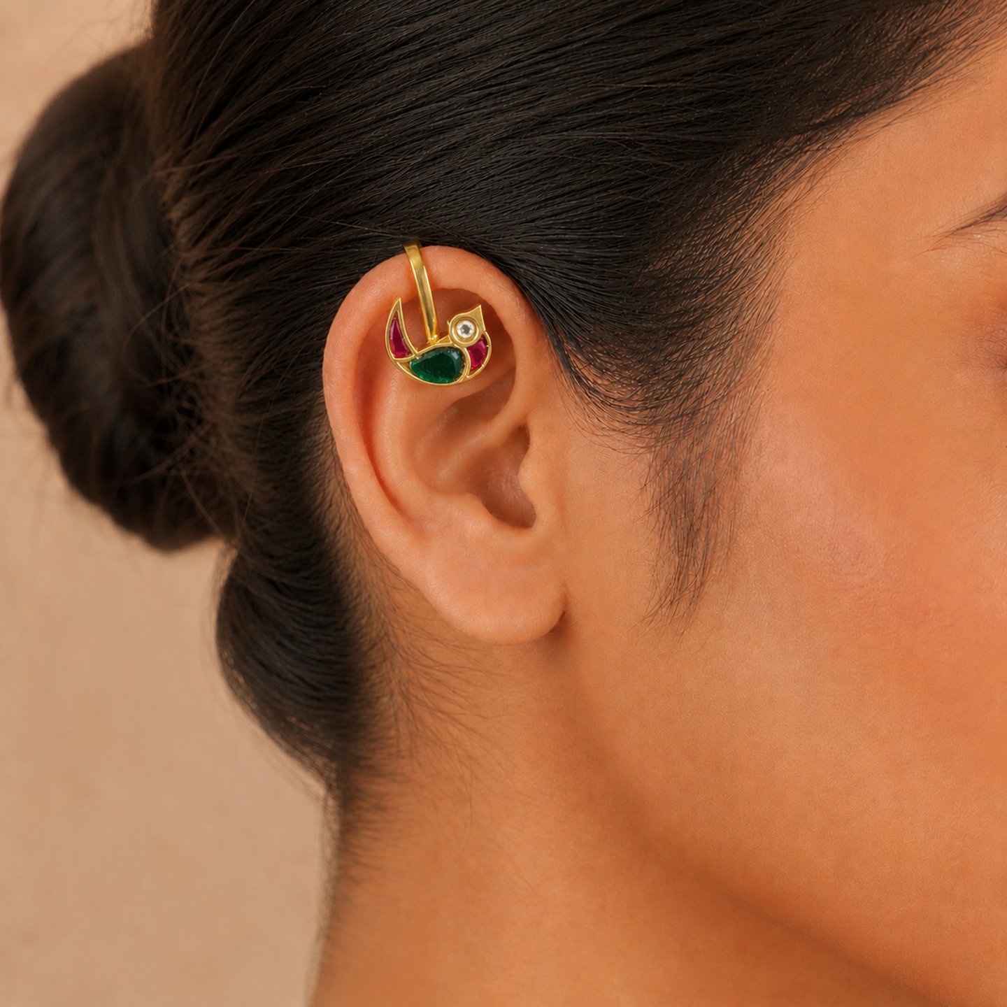 Ananya Traditional Bird Pachhi Kundan Bugadi Ear Cuff
