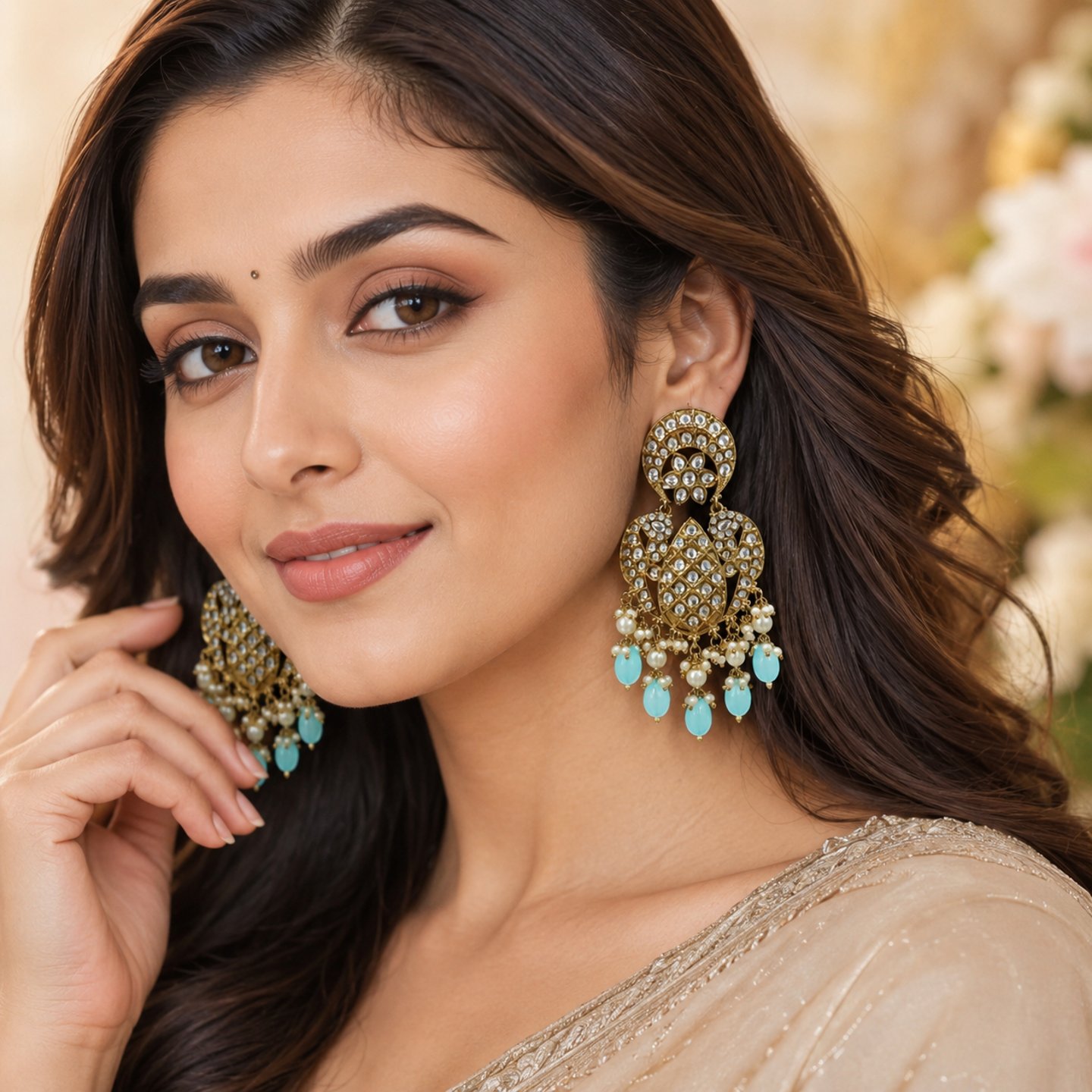 Tanya Gold Plated Kundan Earrings with Hanging Pearls
