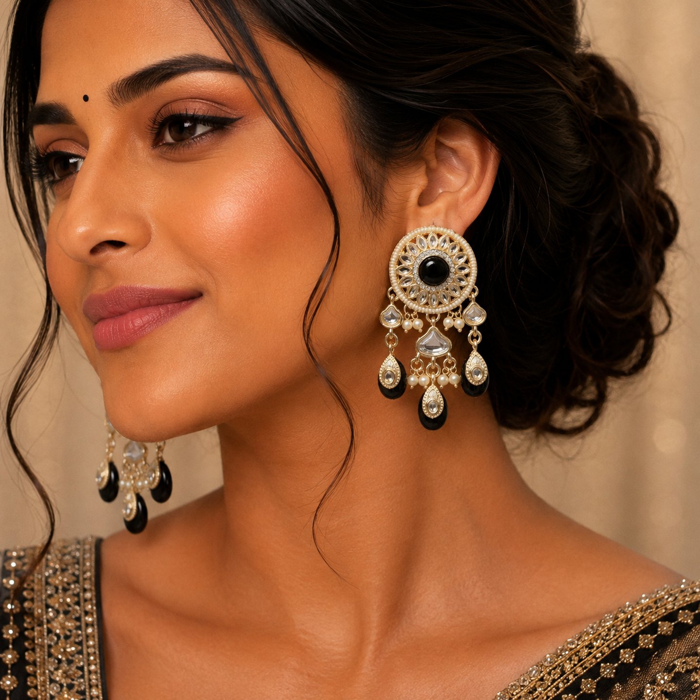 Aarohi Kundan Stud with Colurfull Hanging Crystal