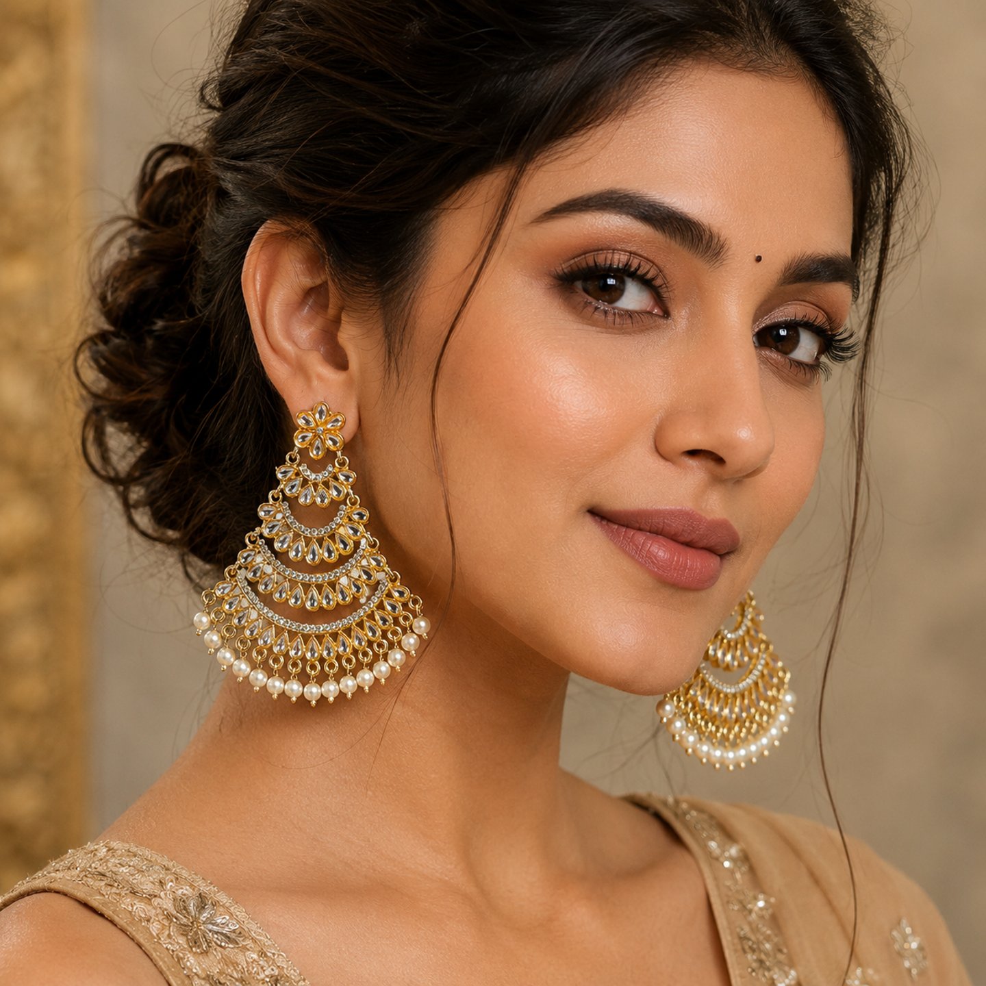 Samaira Triple Step Kundan Earrings