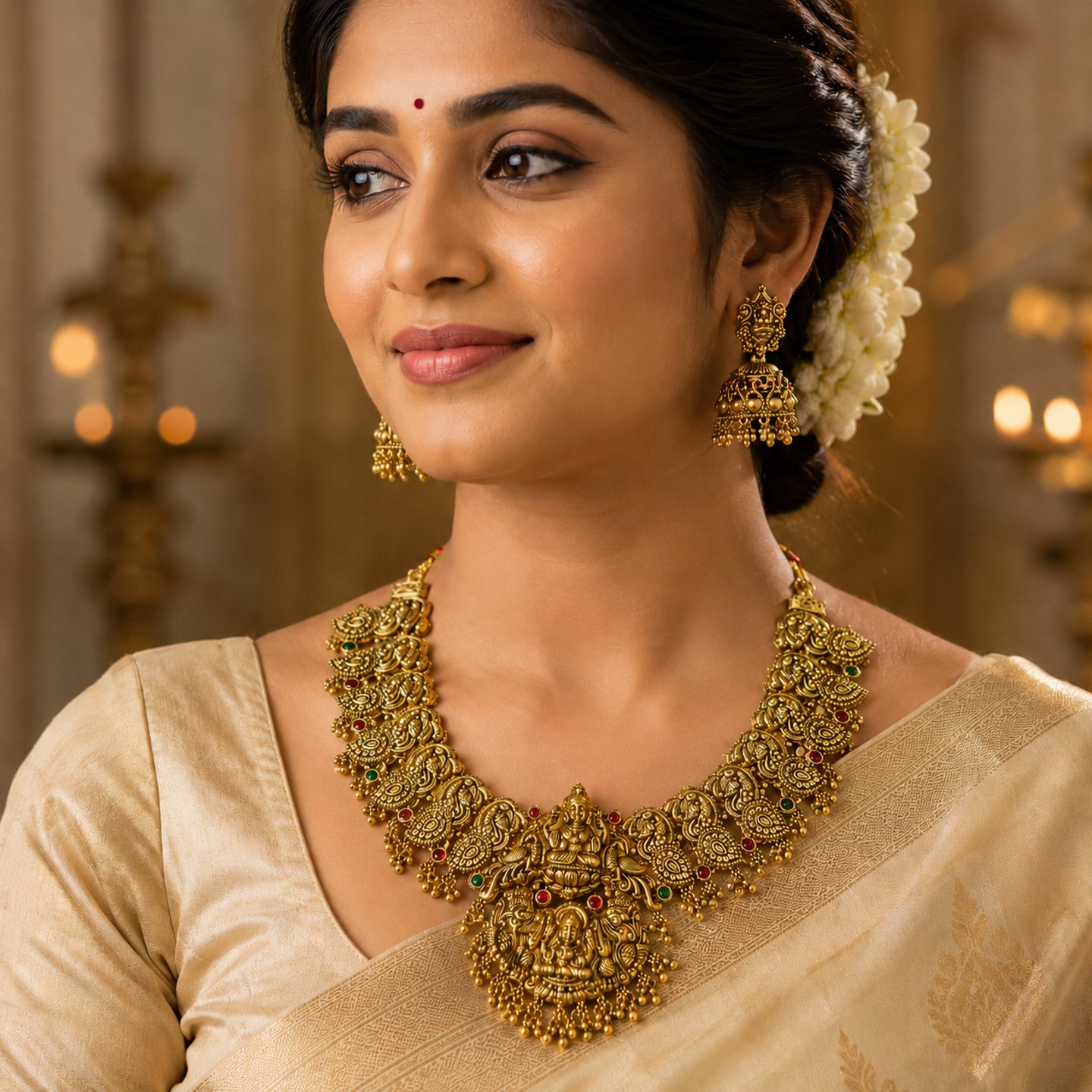 Mitali Gold Look Temple Jewellery Necklace Set