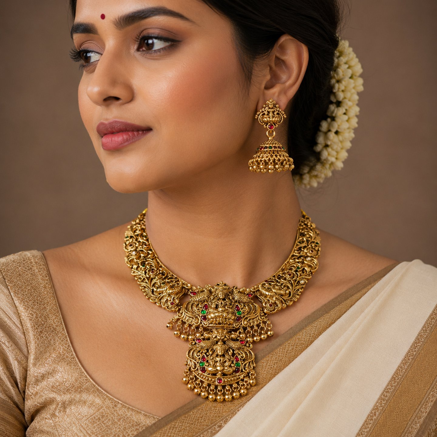 Pooja Traditional Temple Jewellery Necklace Set