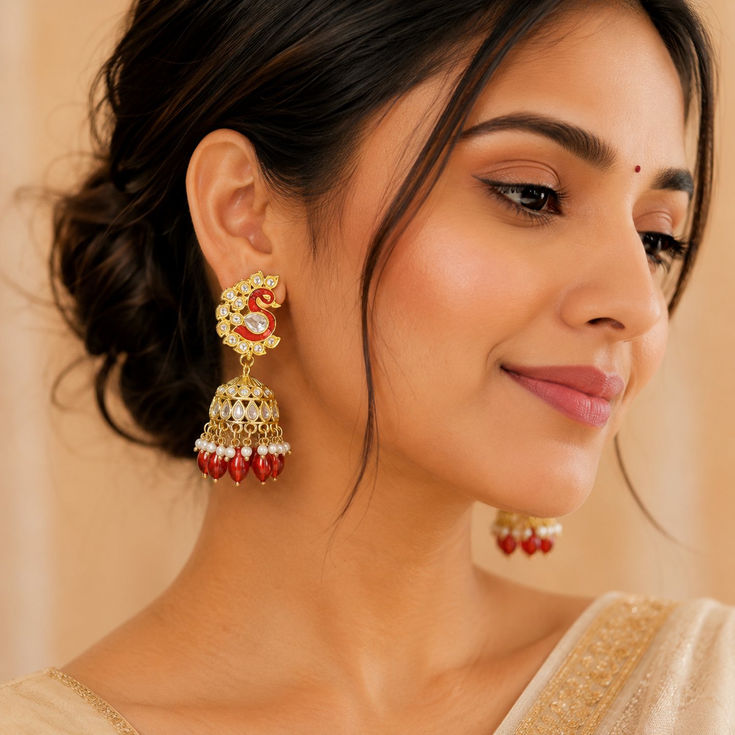 Devika Kundan Meenakari with Peacock Style Jhumkas