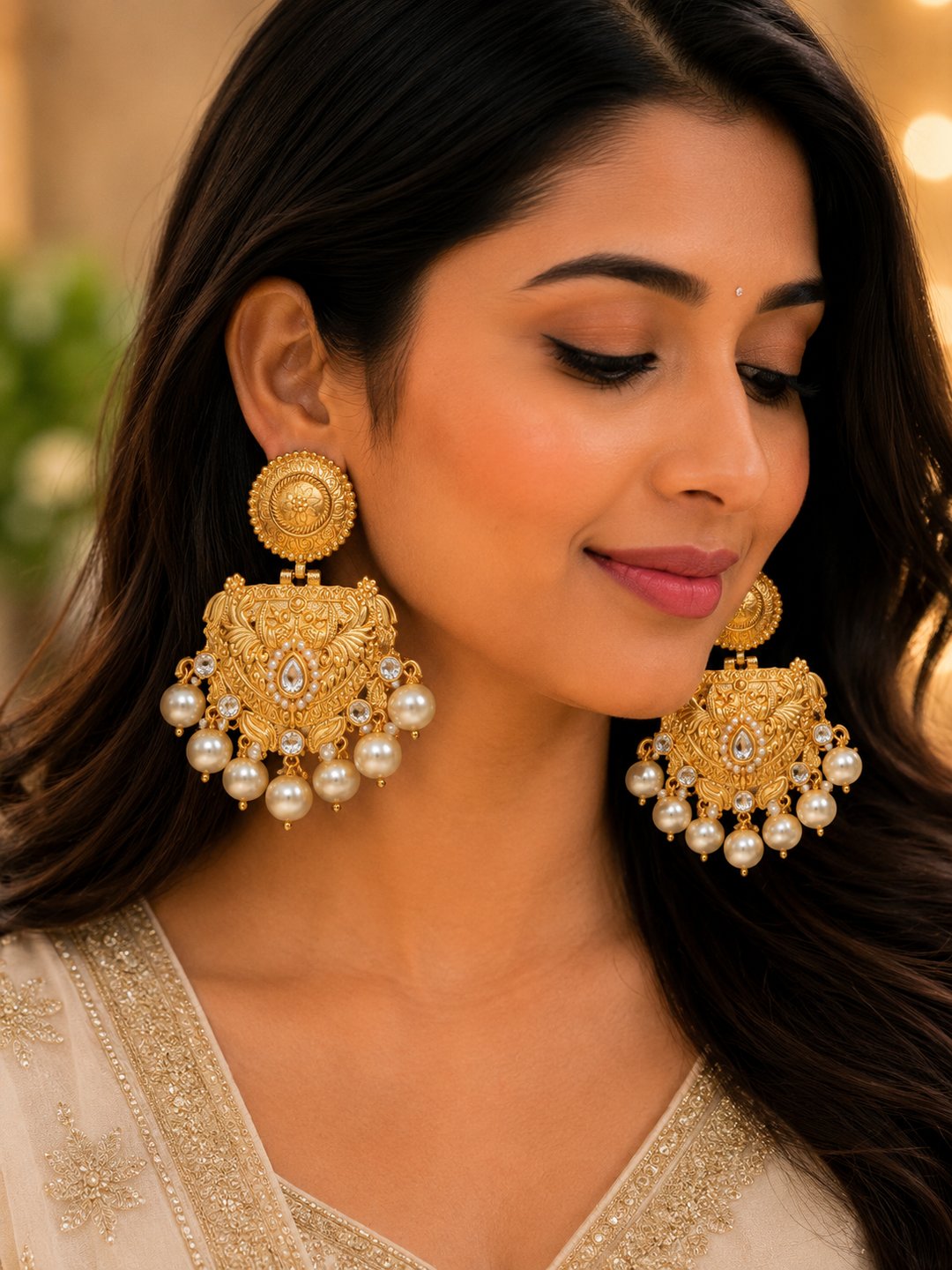 Shaniya Kashmiri Earrings with Hanging Pearls