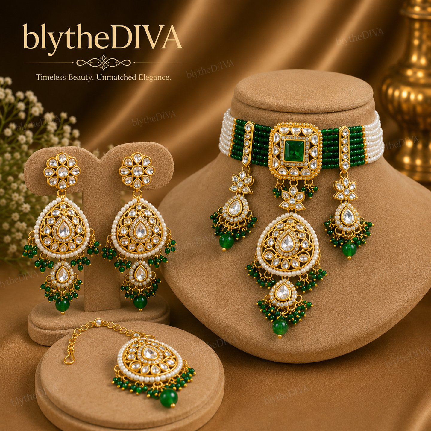 Jayatri Pearl Work Kundan Choker Set with Maang Tikka