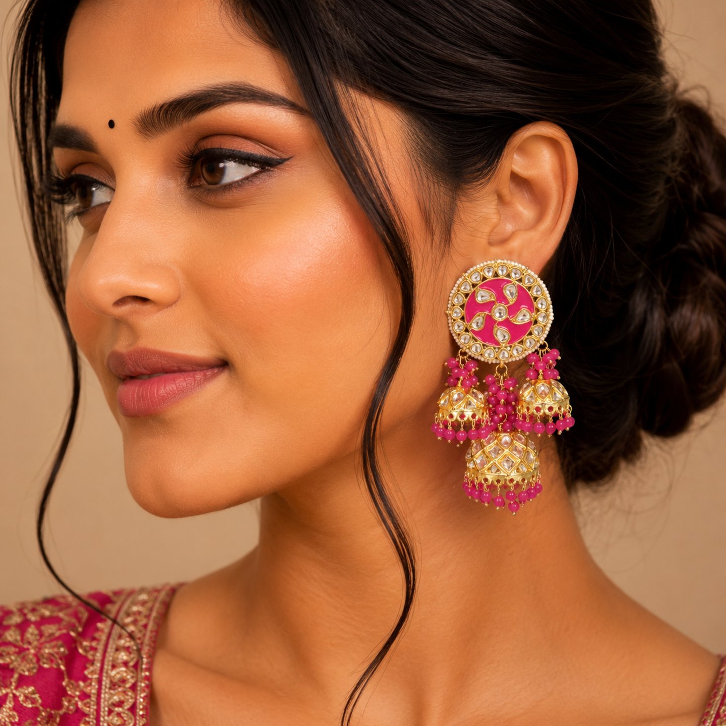 Hanshika Kundan Meenakari Jhumka with Pearls