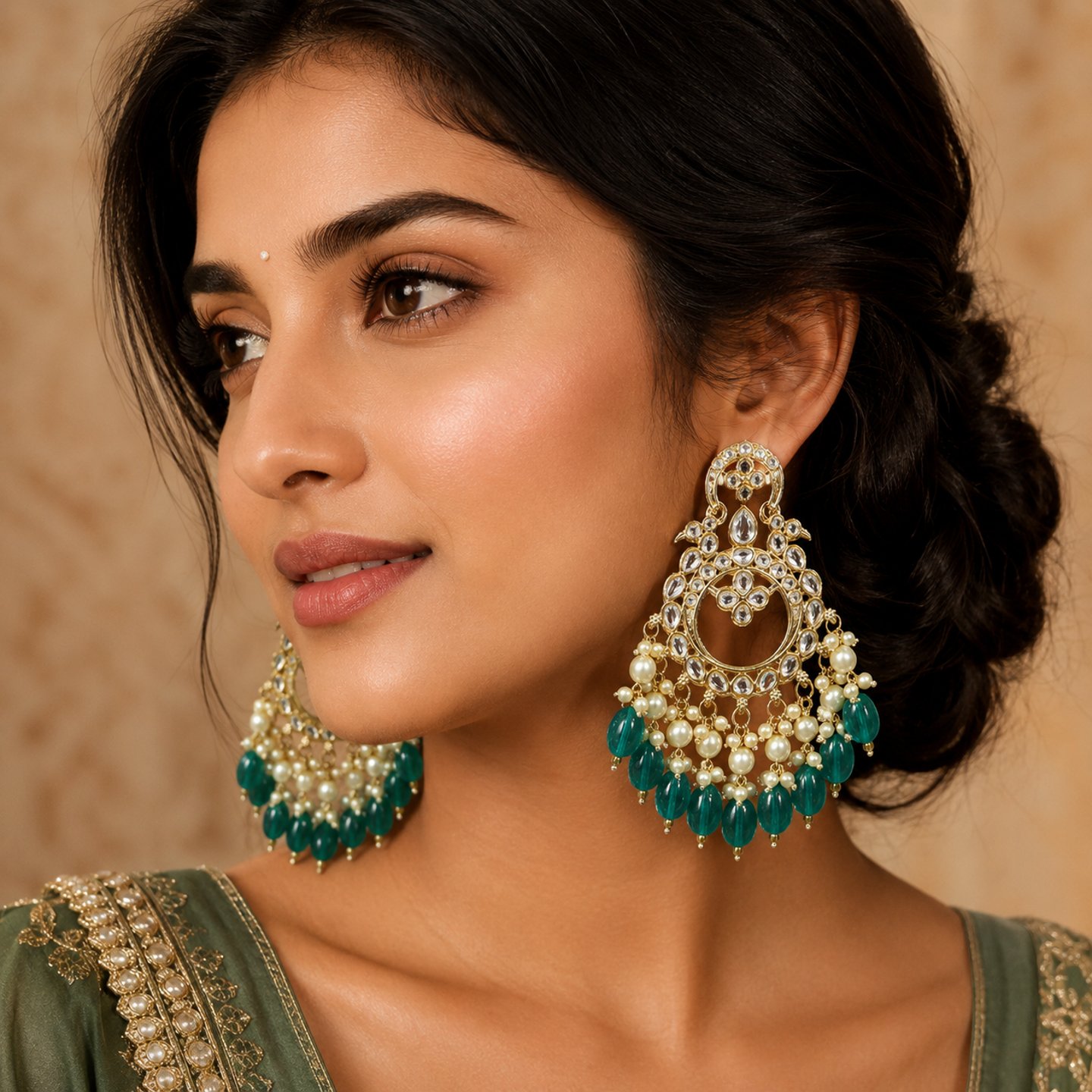 Aadhrika Kundan Chandbali Earrings with Pearls Cluster