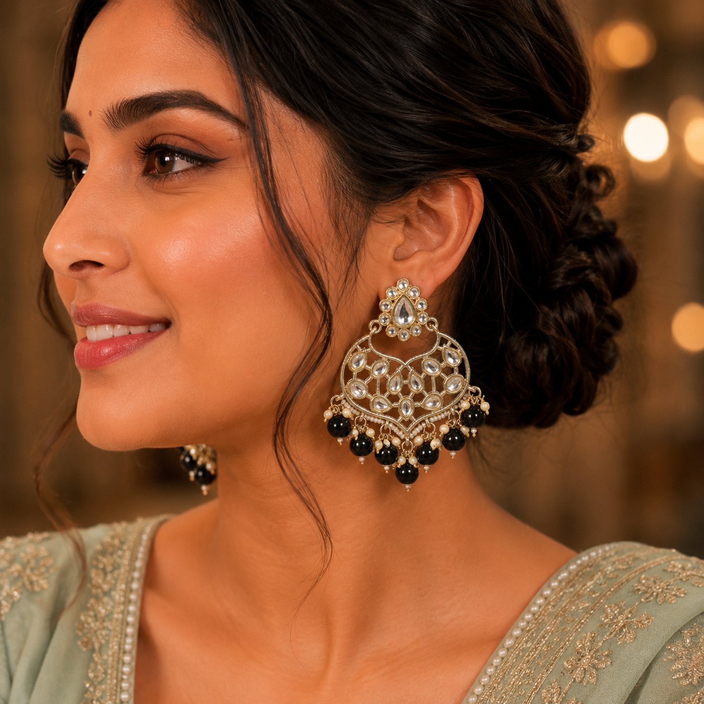 Maahi Kundan Earrings with Hanging Pearls