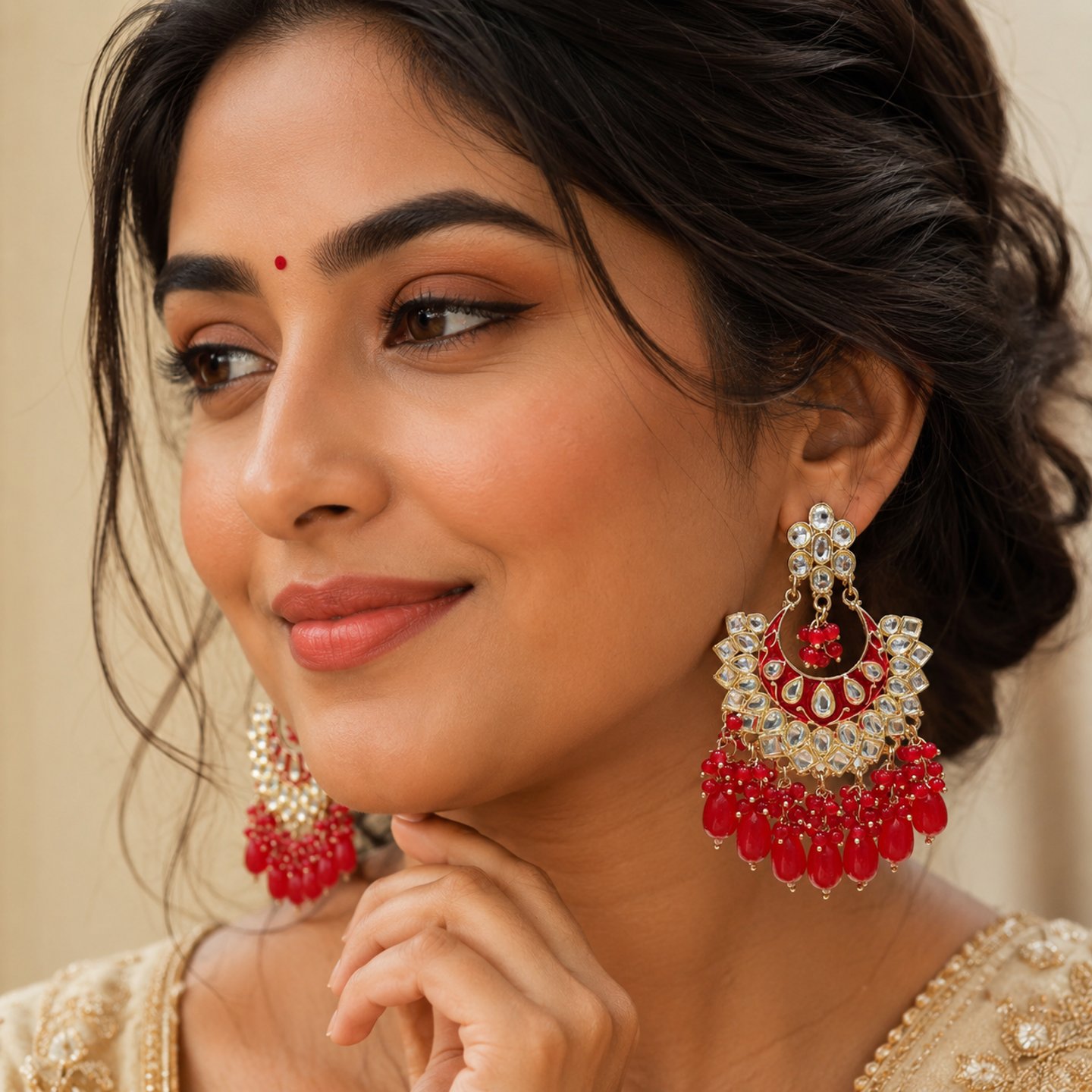 Priyanshi Kundan Meenakari Chandbalis with Colorful Hangings Pearls