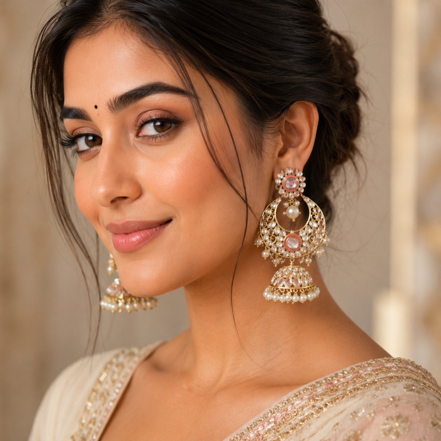 Kanika Kundan Earrings with Hanging Jhumkas