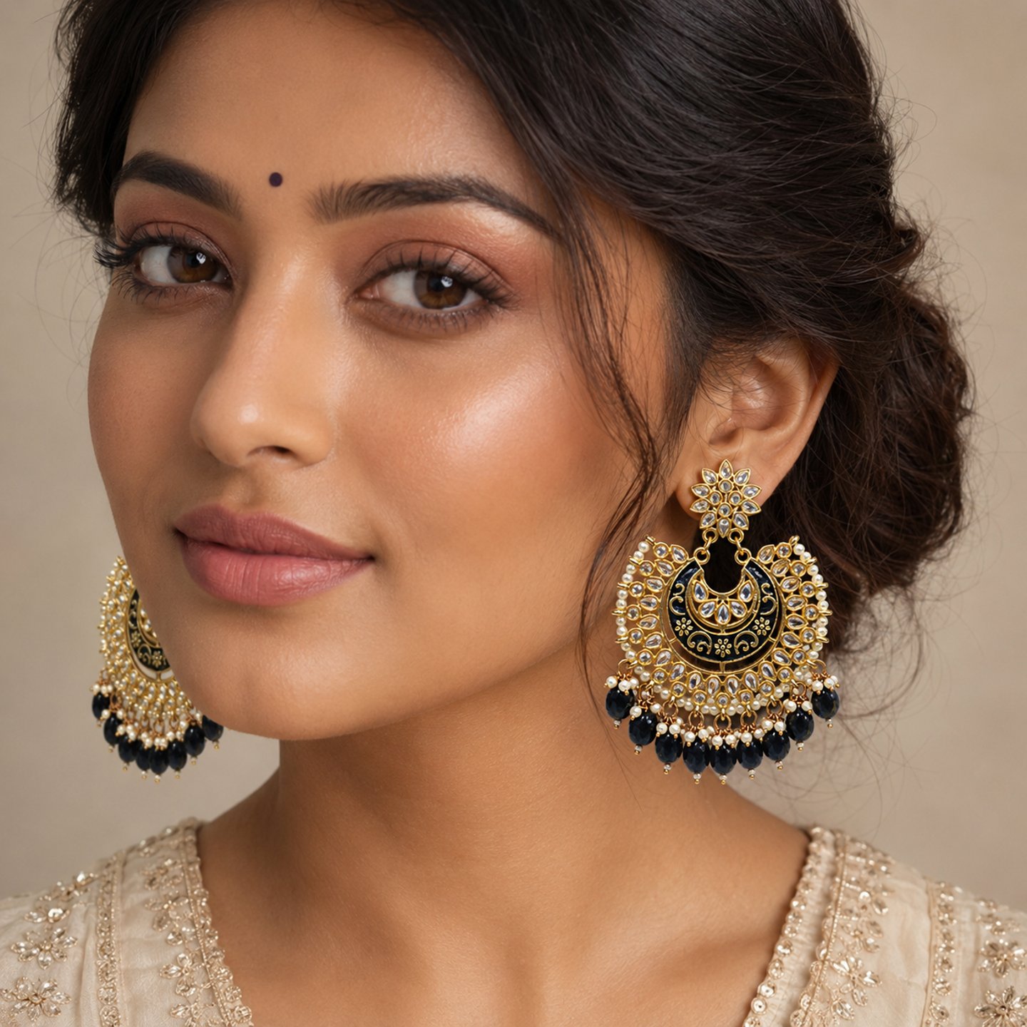 Gunjan Chandbali Style Meenakari Fusion Earrings