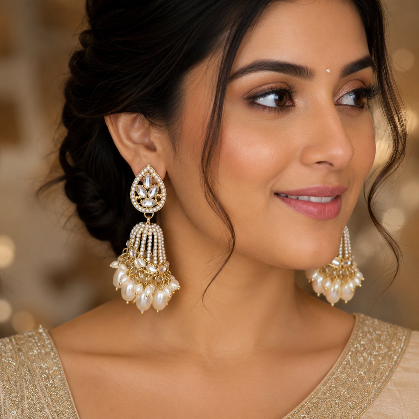 Avantika Jadau Style Pearl Hanging Jhumkas