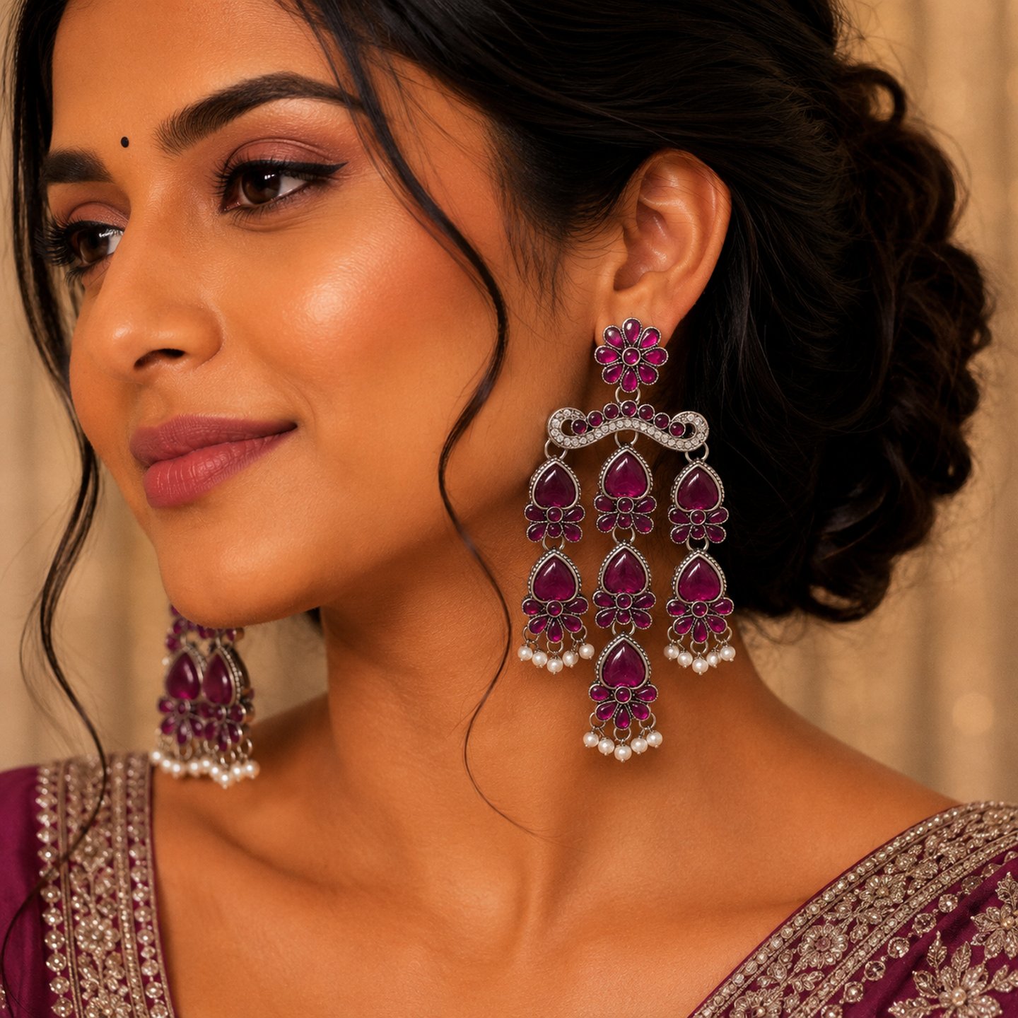 Nancy Monalisa Stone Earrings with Hanging Pearls