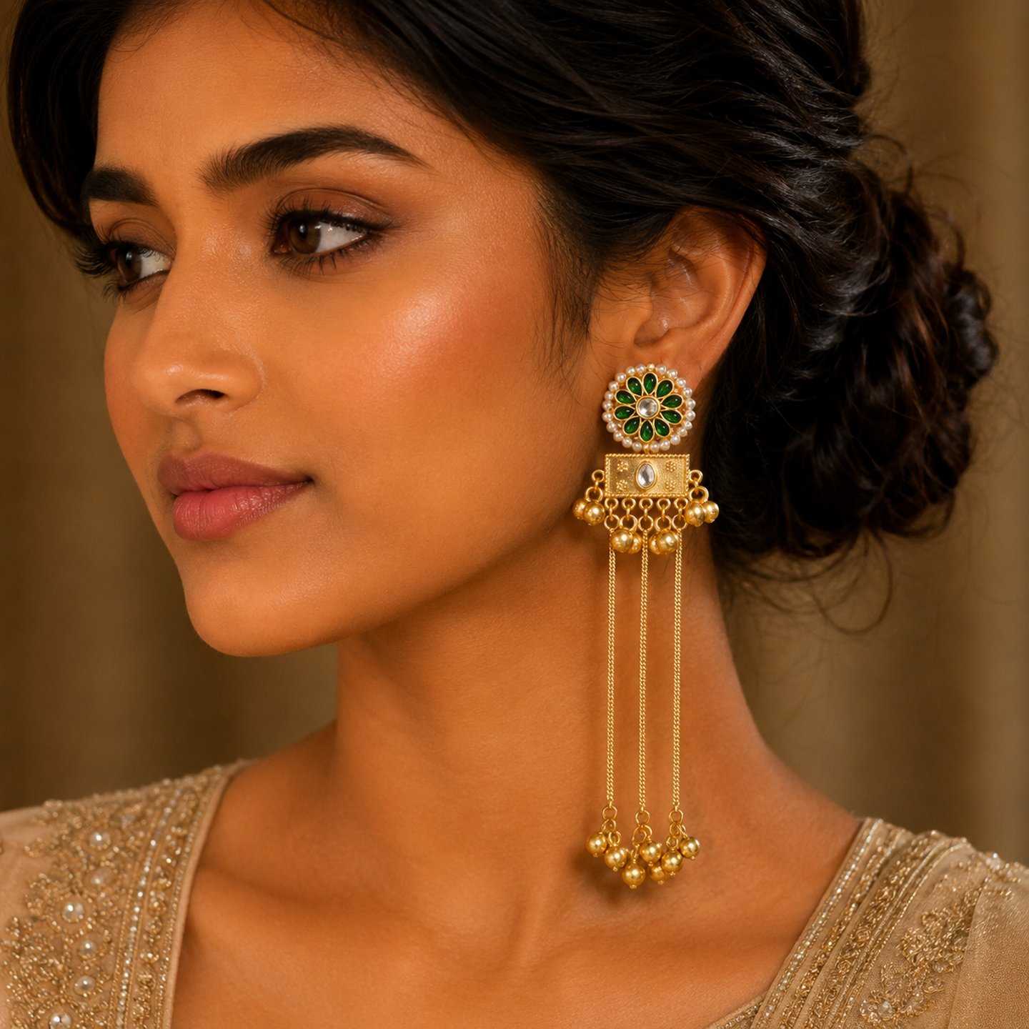 Hanshika Kashmiri Earrings Hanging Chains with Ghungroos