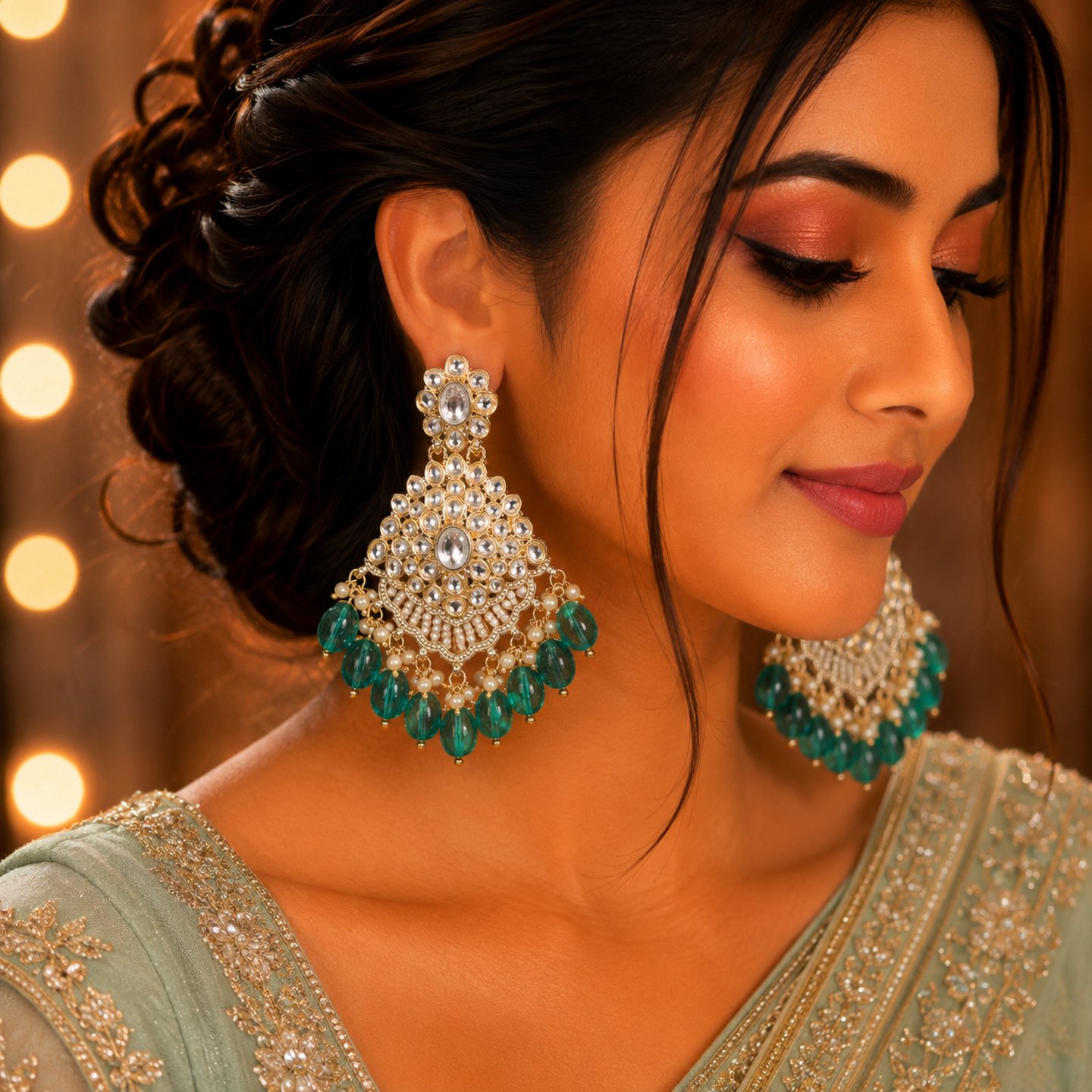 Samriddhi Acrylic Kundan Earrings with Hanging Pearls