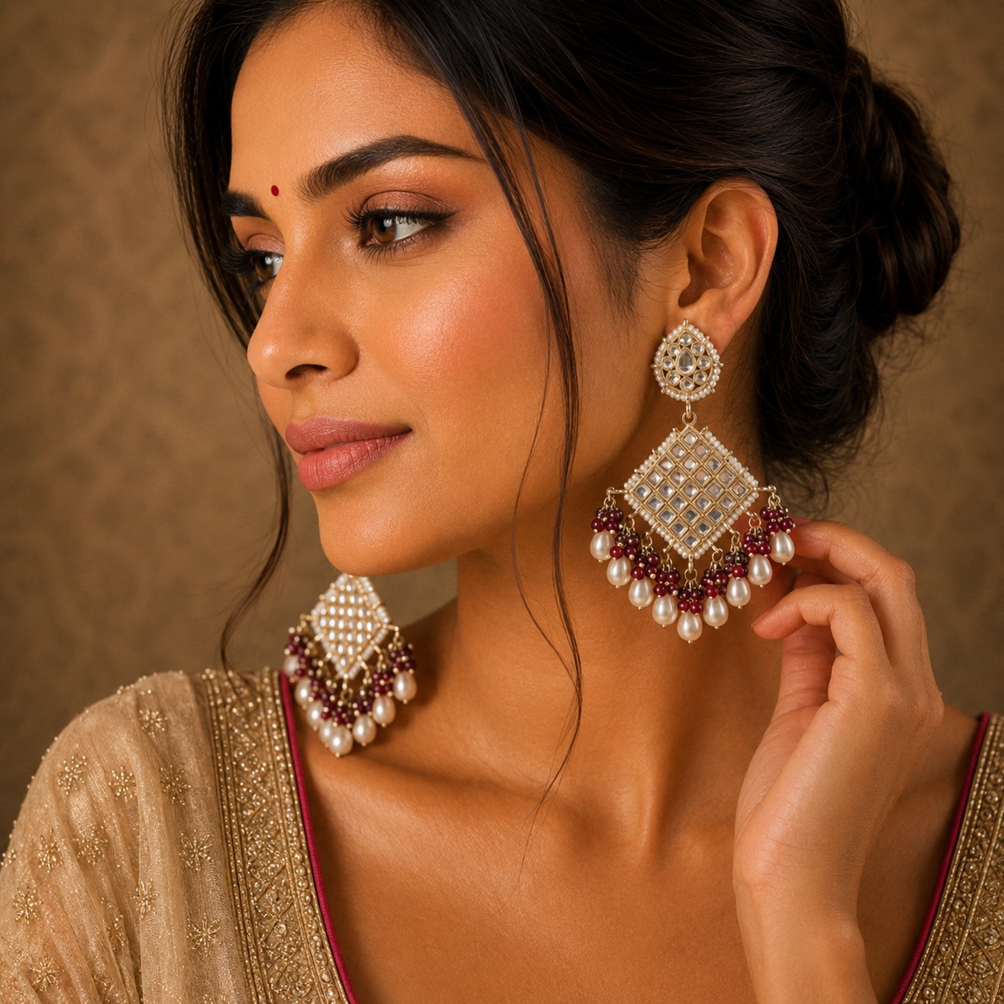 Deepthi Kundan Earrings with Hanging Pearls
