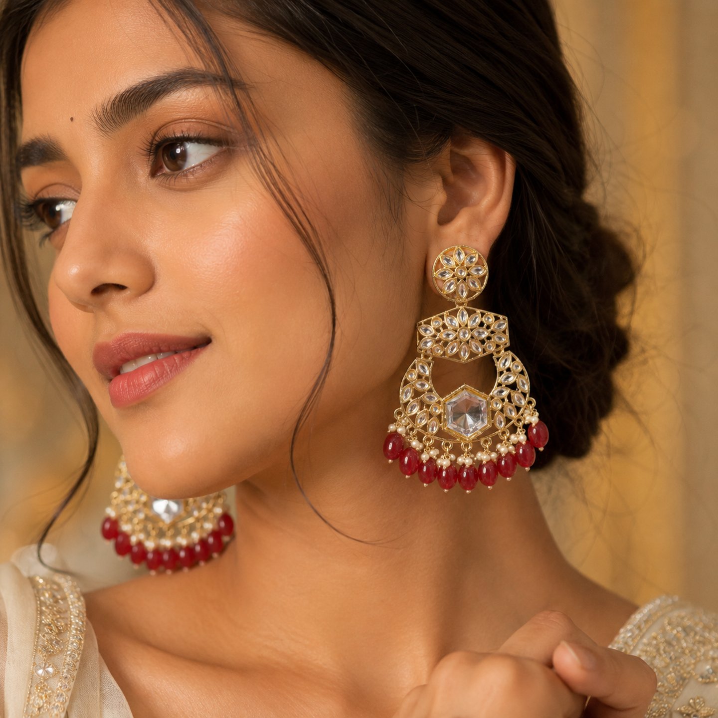 Shriti Kundan Chandbali Style with Hanging Pearls