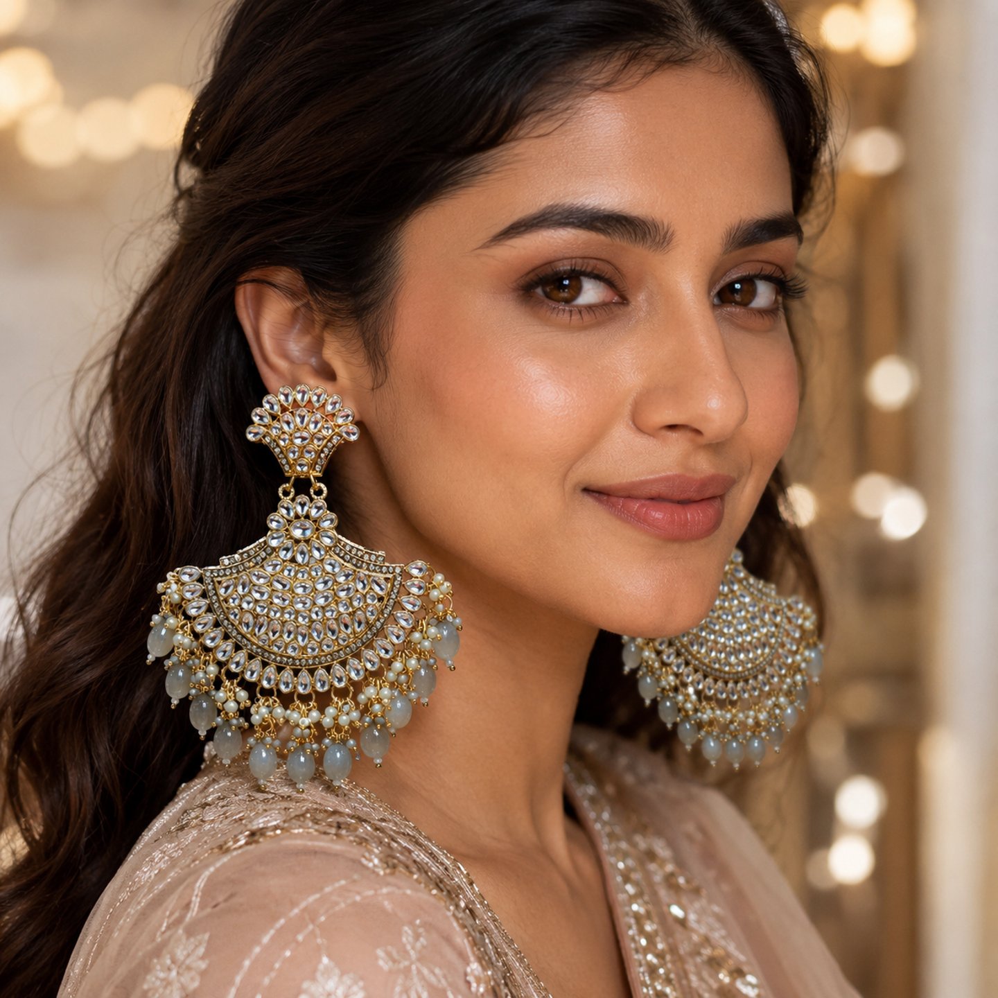 Ishita Kundan Chandbali with Hanging Colored Pearls